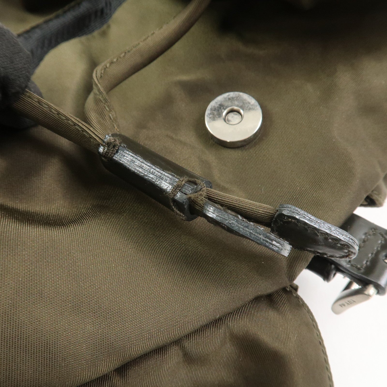 PRADA Triangle Logo Nylon Leather Backpack Rucksack Khaki B6677