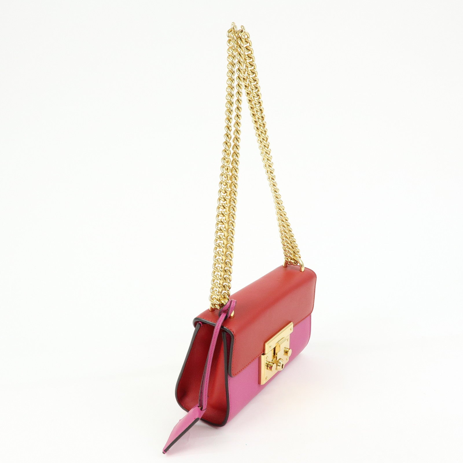 GUCCI Leather Chain Shoulder Bag Crossbody Bag Pink Red 409487
