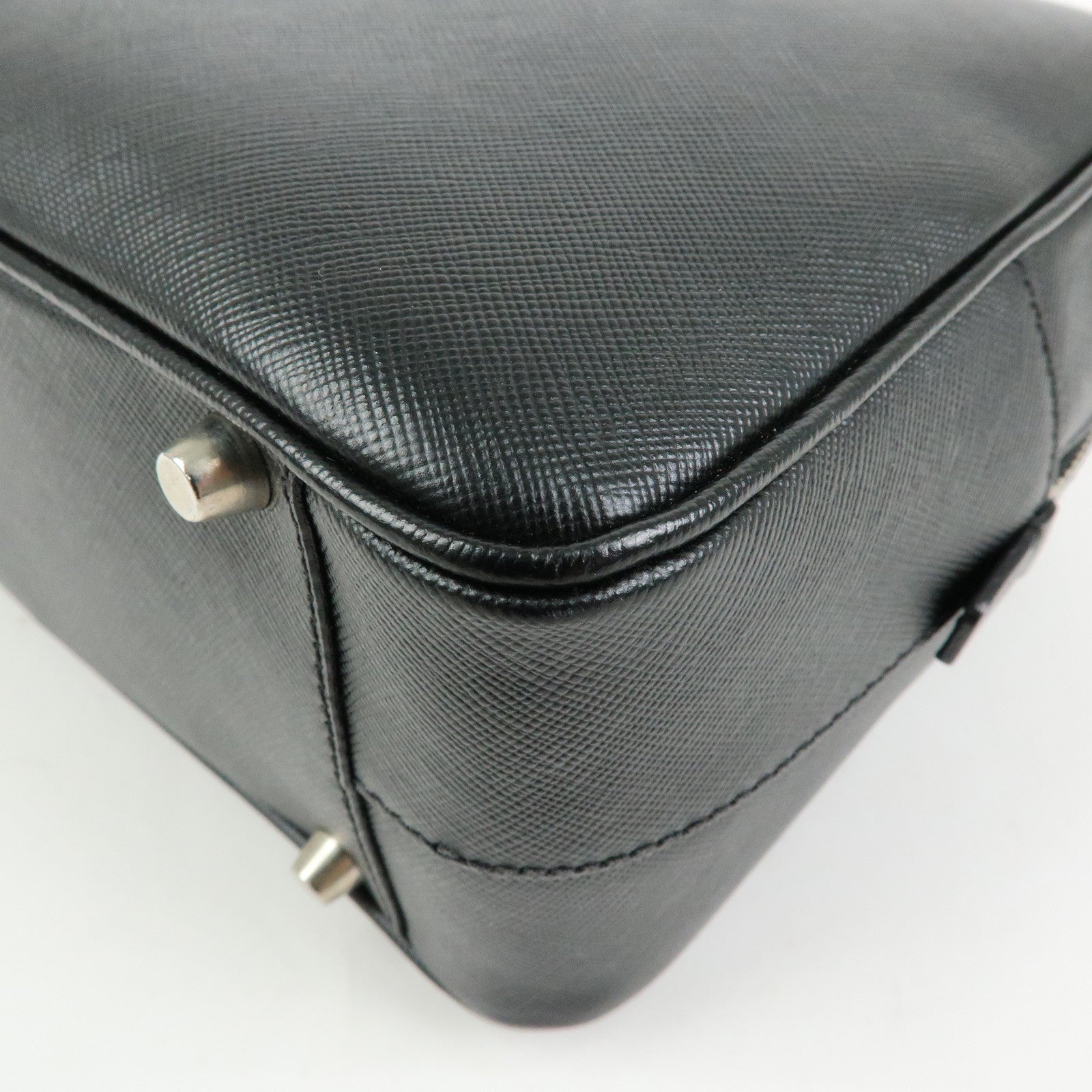 PRADA Triangle Logo Saffiano Leather Hand Bag Boston Bag Black