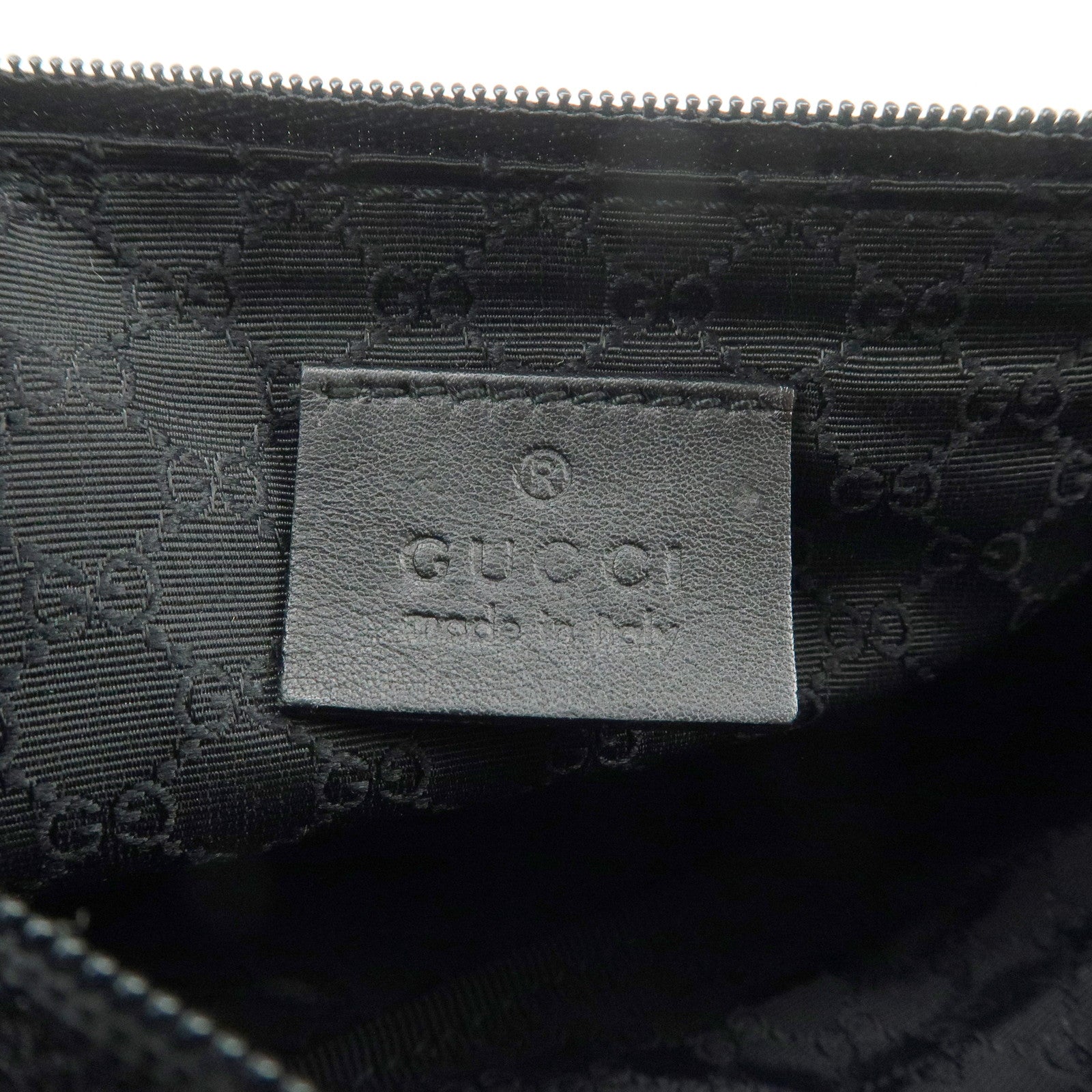GUCCI Sherry Leather Denim Accessory Pouch Hand Bag Black 92820