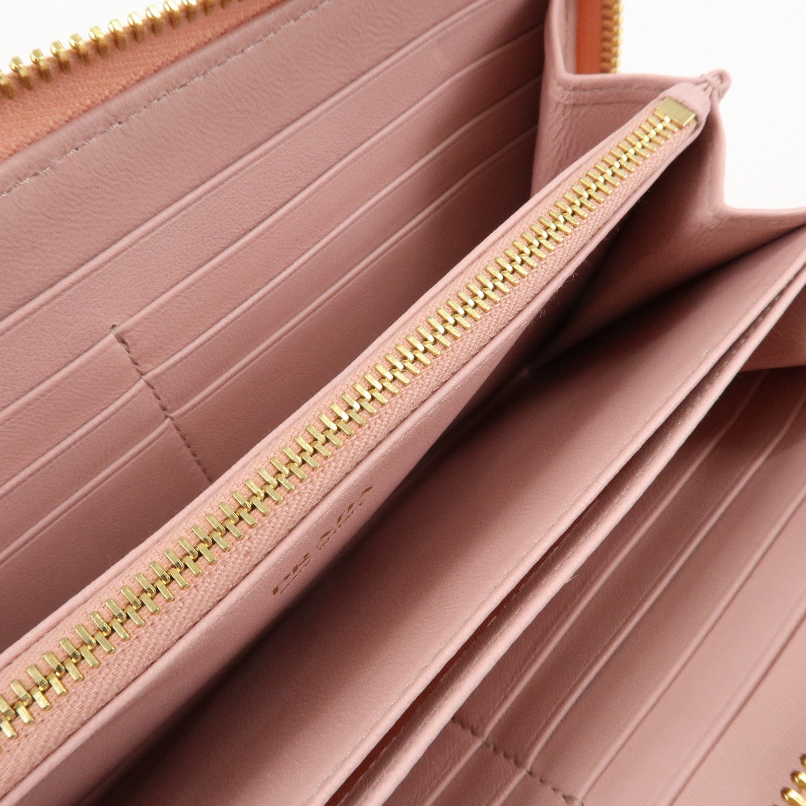 PRADA Leather Gather Round Zippy Wallet Gold Hardware Pink 1M0506 Used