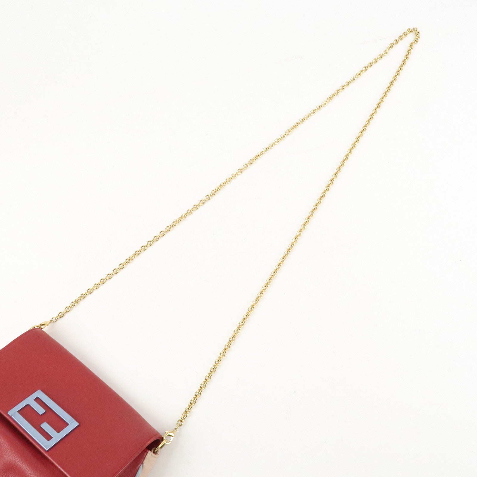 FENDI Leather Chain Shoulder Bag Purse Crossbody Bag Red 8M0276 Used