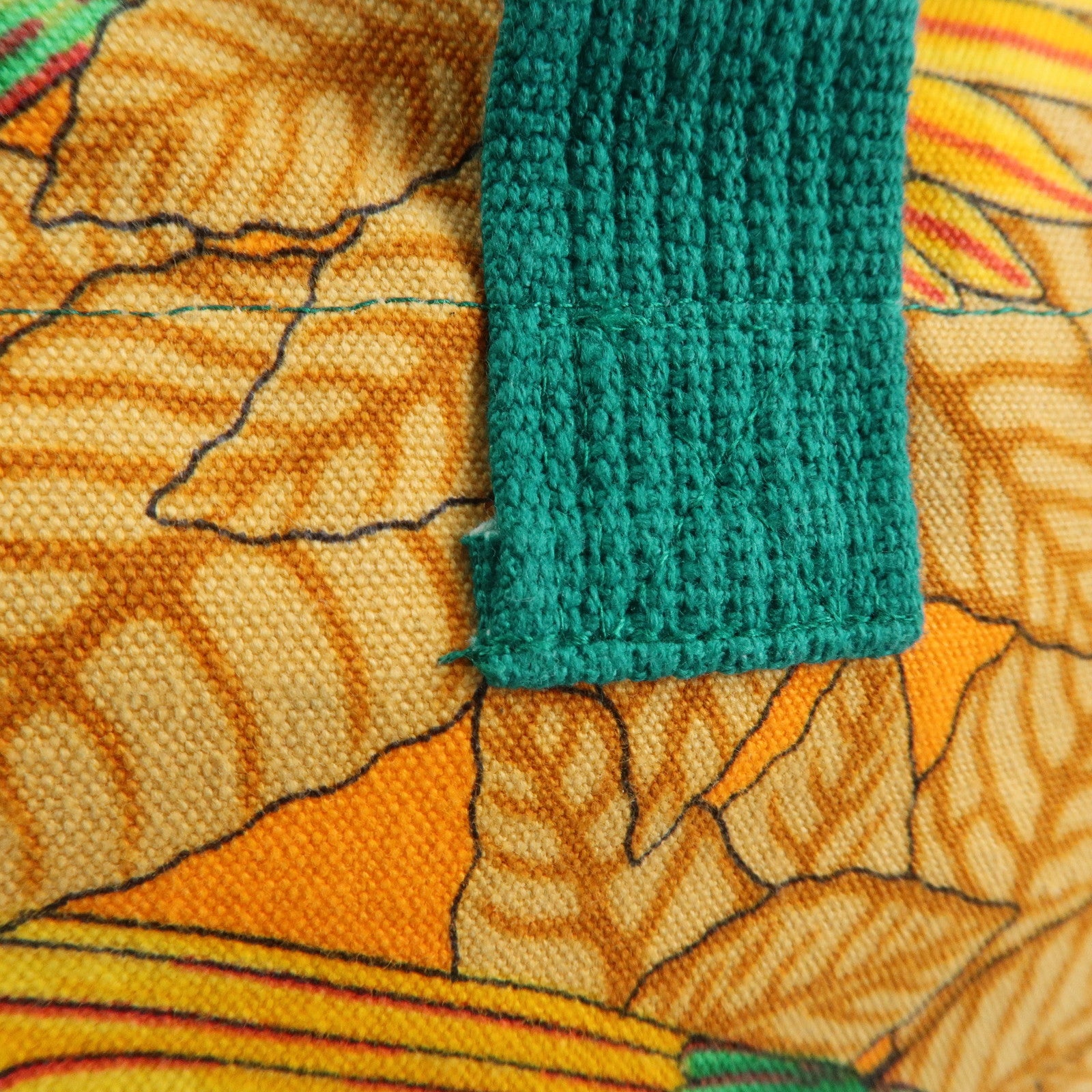 HERMES  Cotton Canvas Tote Bag Shoulder Bag Parrot Pattern Orange Green Used