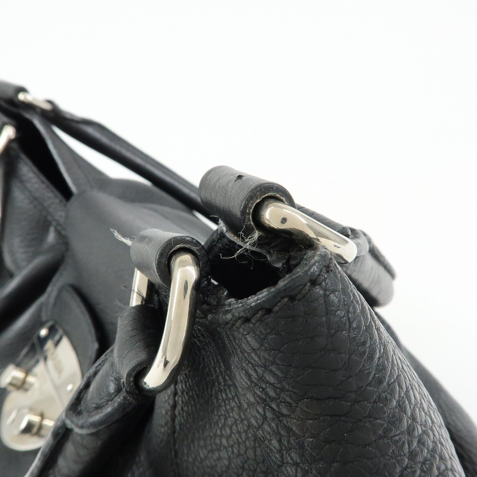 PRADA Sound Lock Leather Shoulder Bag Hand Bag Black B3595