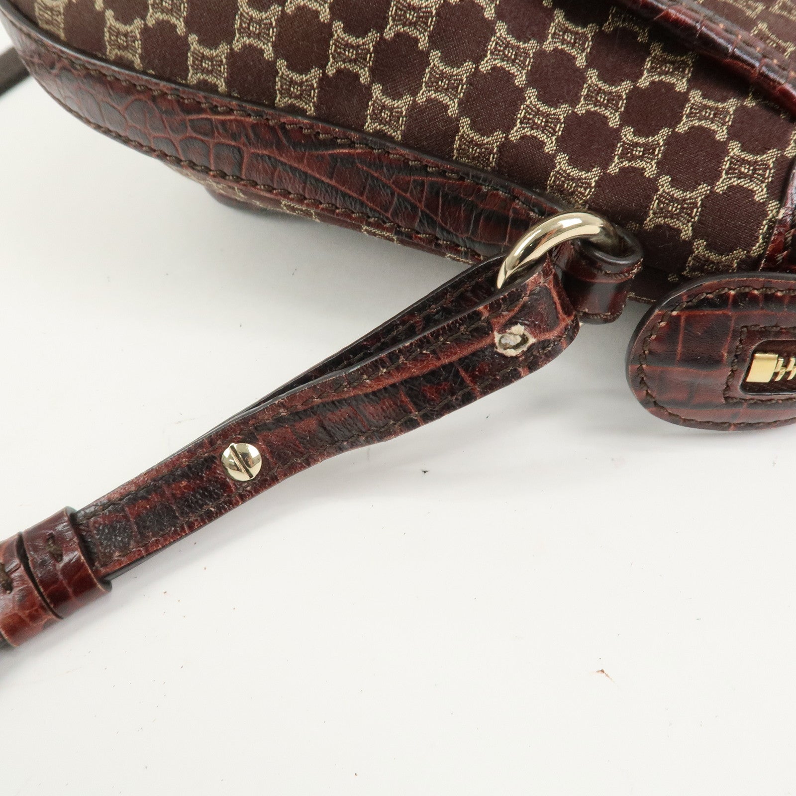 CELINE Macadam Canvas Emboss Leather 2 Way Bag Hand Bag Brown
