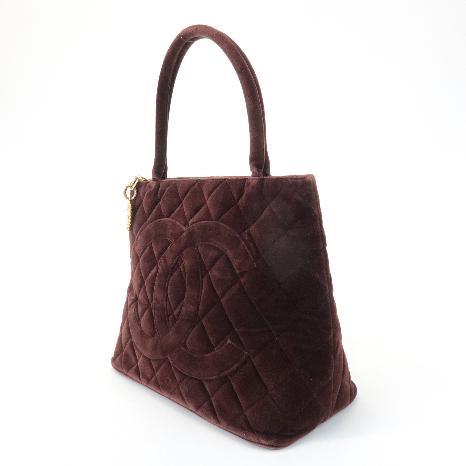 CHANEL Matelasse COCO Mark Velour Medalion Tote Bag Hand Bag A01804 Used