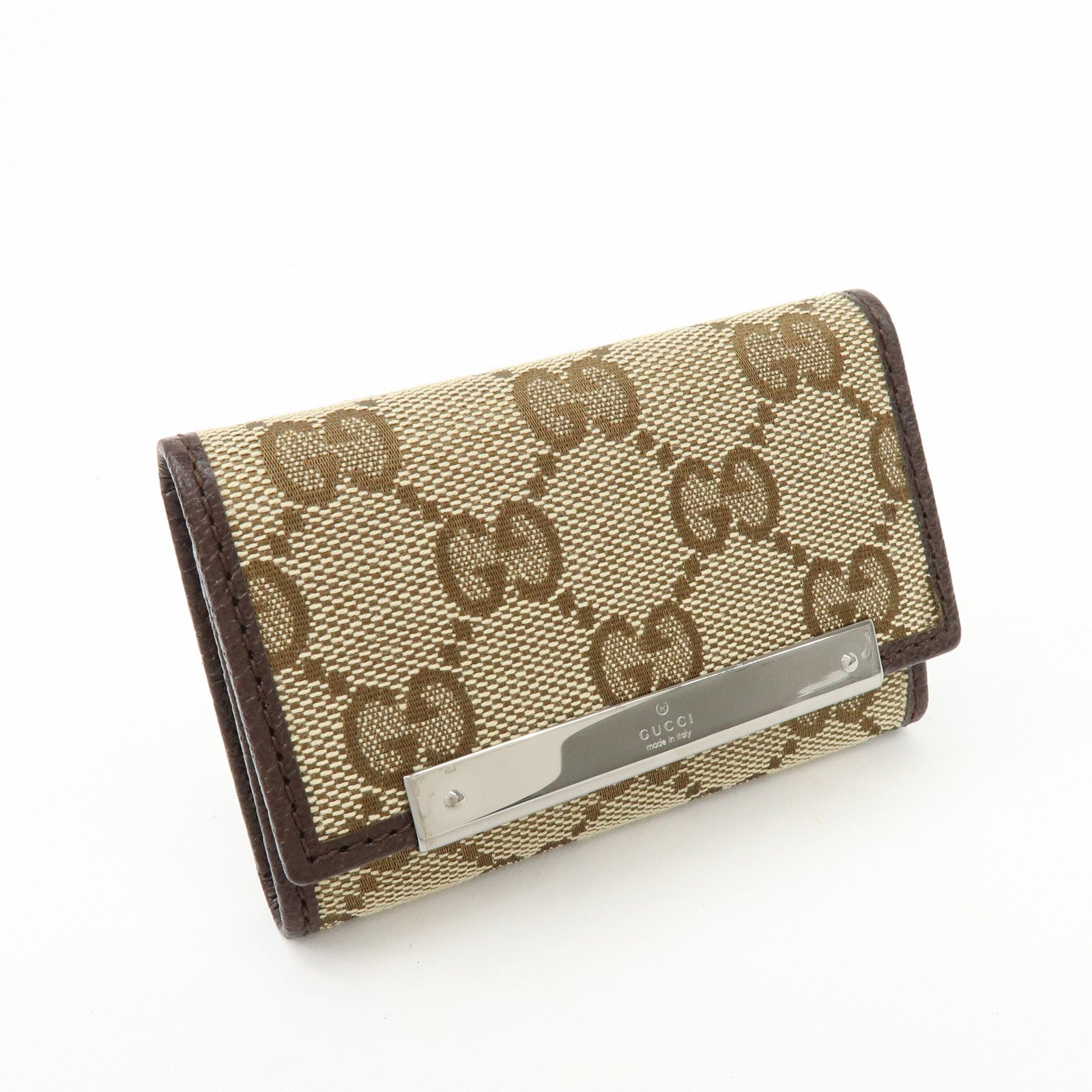 GUCCI GG Canvas Leather 6 Ring Key Case Beige Brown 127048