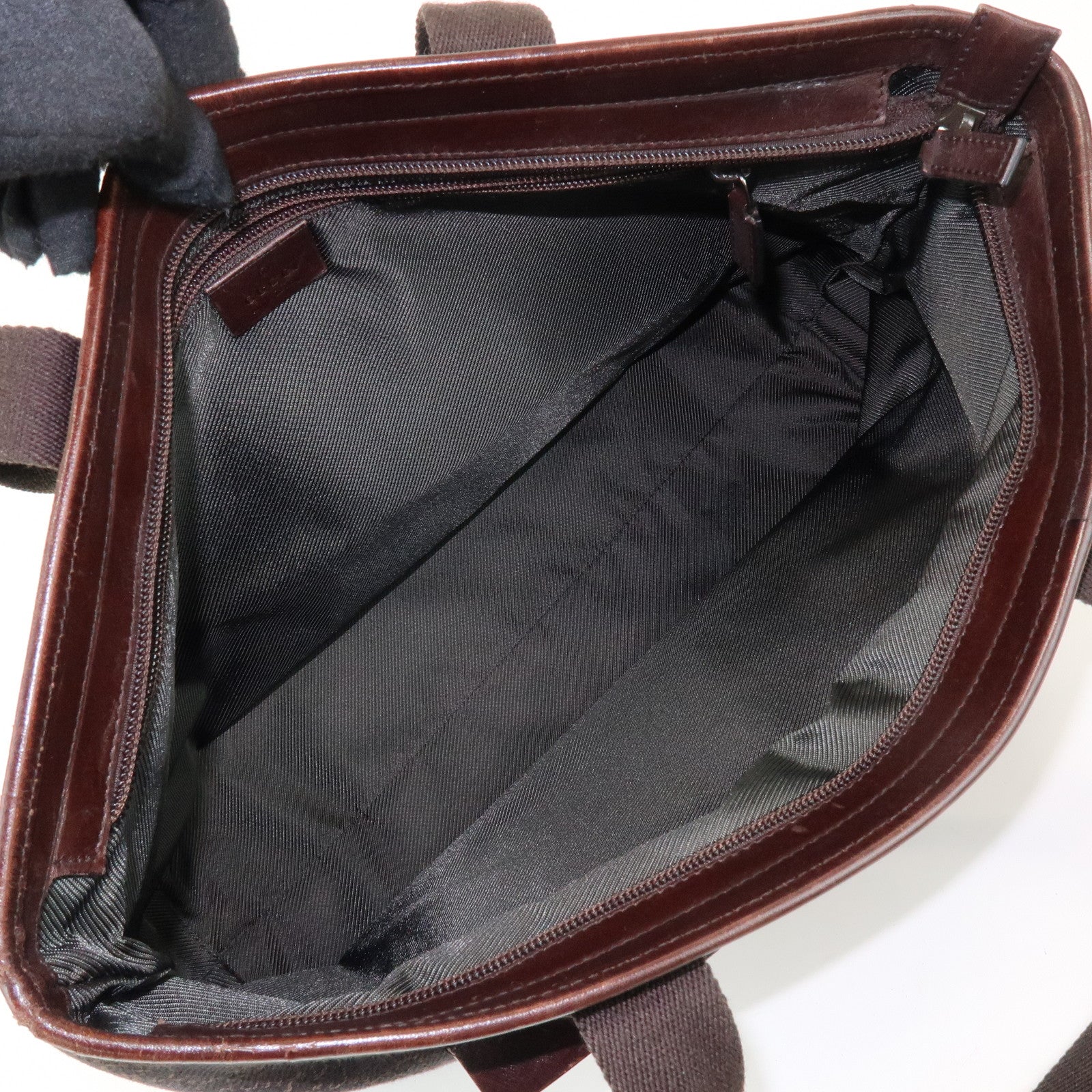 GUCCI GG Canvas Leather Tote Bag Shoulder Bag Dark Brown 34339