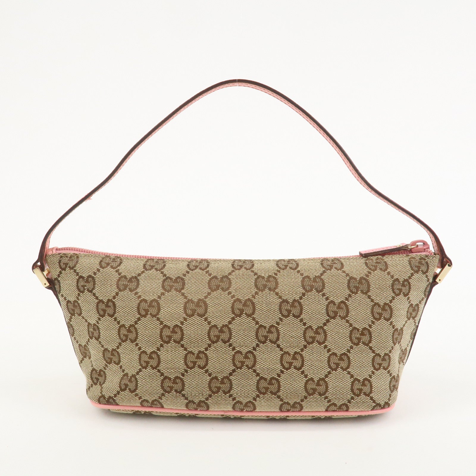 GUCCI Boat Bag GG Canvas Leather Accessory Pouch Hand Bag 07198