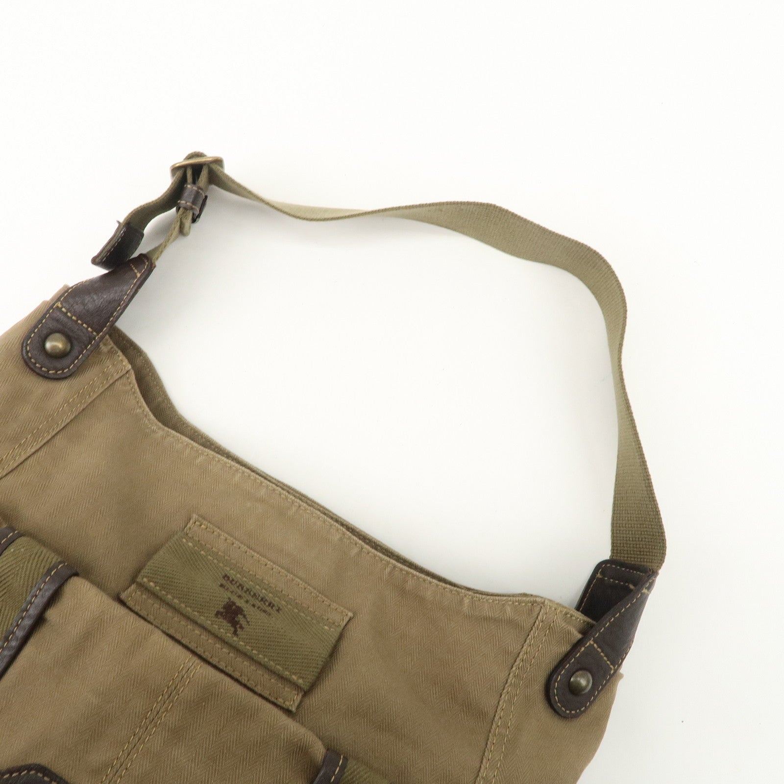 BURBERRY Canvas Leather London Blue Label Shoulder Bag Khaki Brown Used