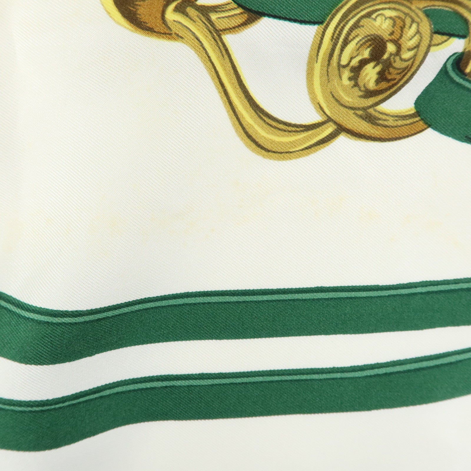 HERMES Carre 90 Silk 100% Scarf BRIDES DE GALA Bridle Green White
