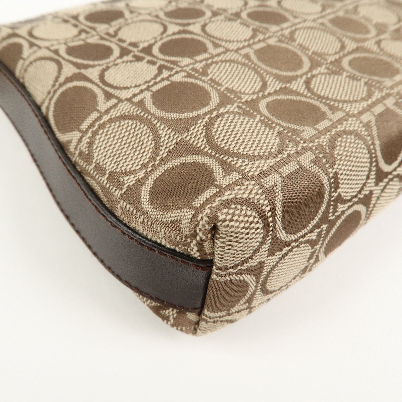 Ferragamo Gancini Canvas Leather Shoulder Bag Hand Bag Brown