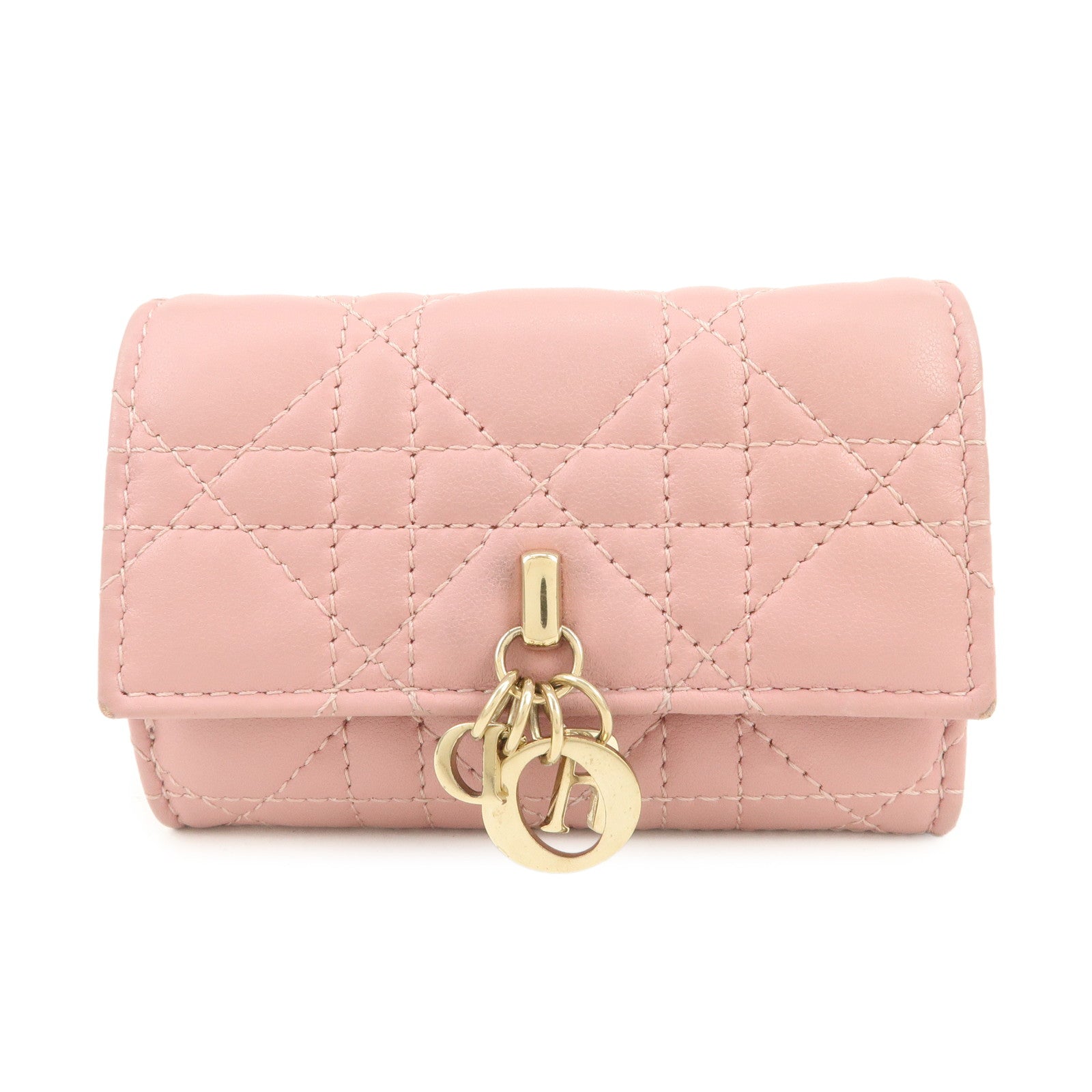 Christian Dior Canage Leather Bi-fold Compact Wallet Pink