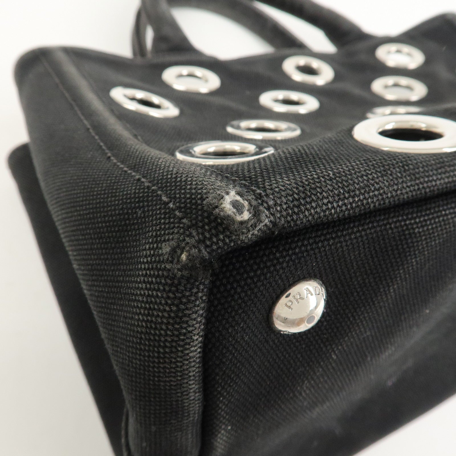 PRADA Logo Canapa Mini Canvas 2Way Bag Hand Bag Black 1BG439