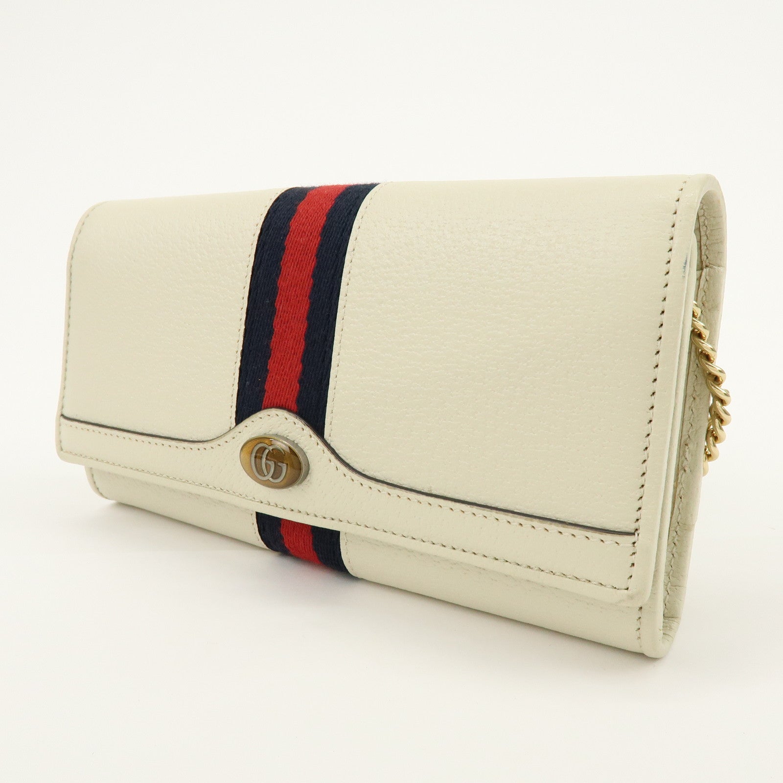 GUCCI Sherry GG Marmont Leather Chain Wallet Ivory 546592