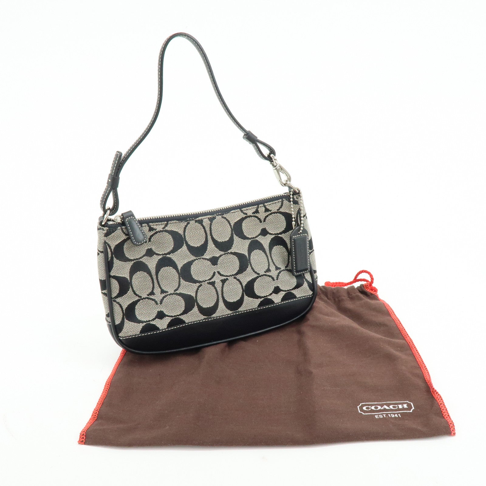 COACH Signature Canvas Leather Hand Bag Pouch Black