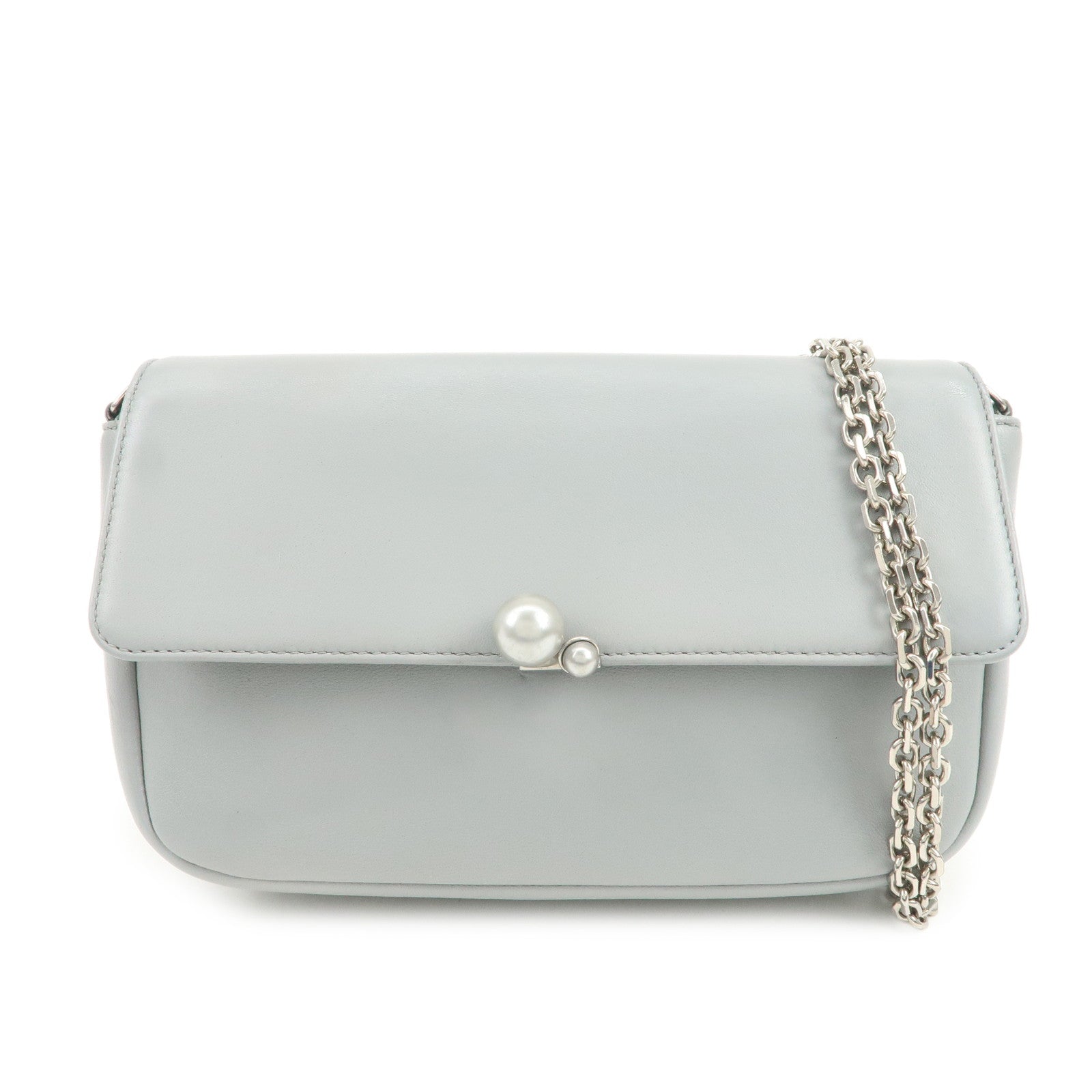 Christian Dior Leather Chain Shoulder Bag Light Blue 112-MA-0174