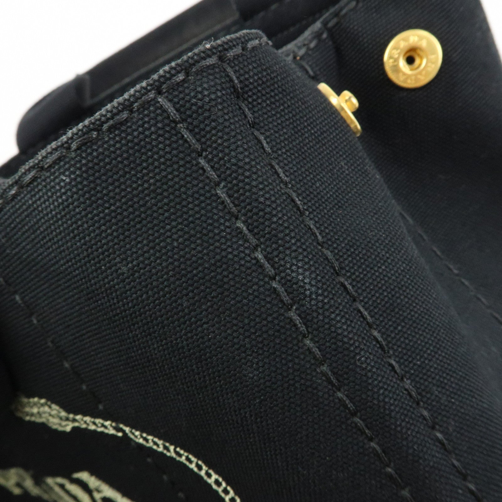 PRADA Canapa Triangle Logo Canvas Tote Bag Hand Bag Black