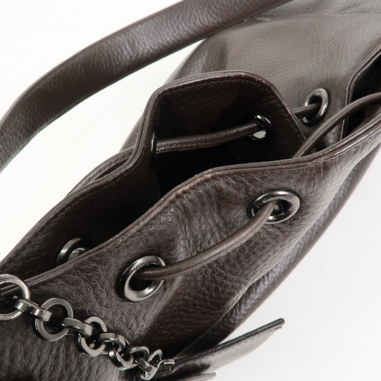 Ferragamo Gancini Leather Shoulder Bag Hand Bag Brown