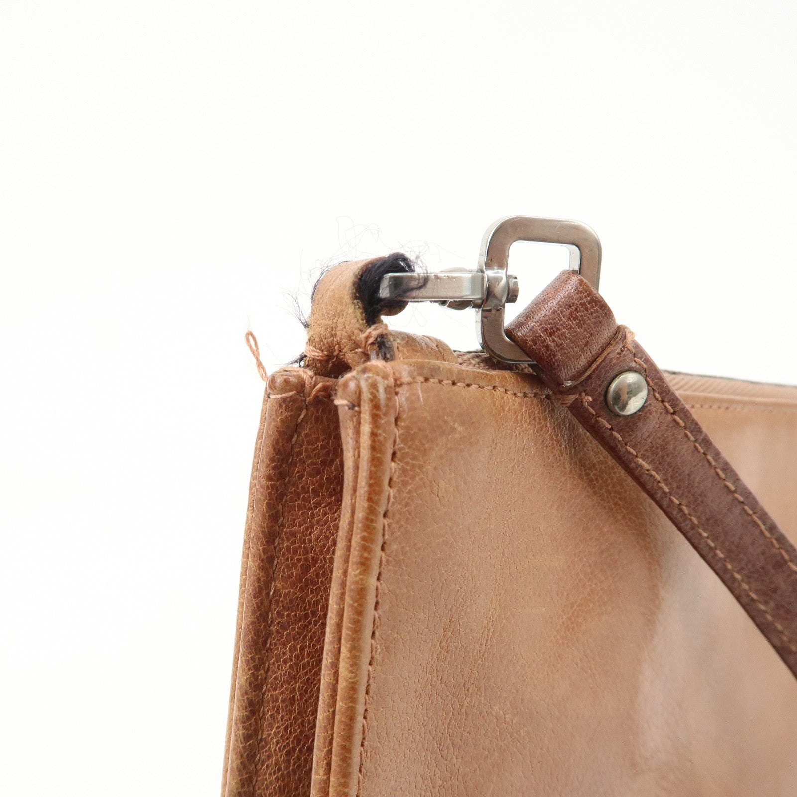 PRADA Triangle Logo Leather Shoulder Bag Hand Bag Brown Used