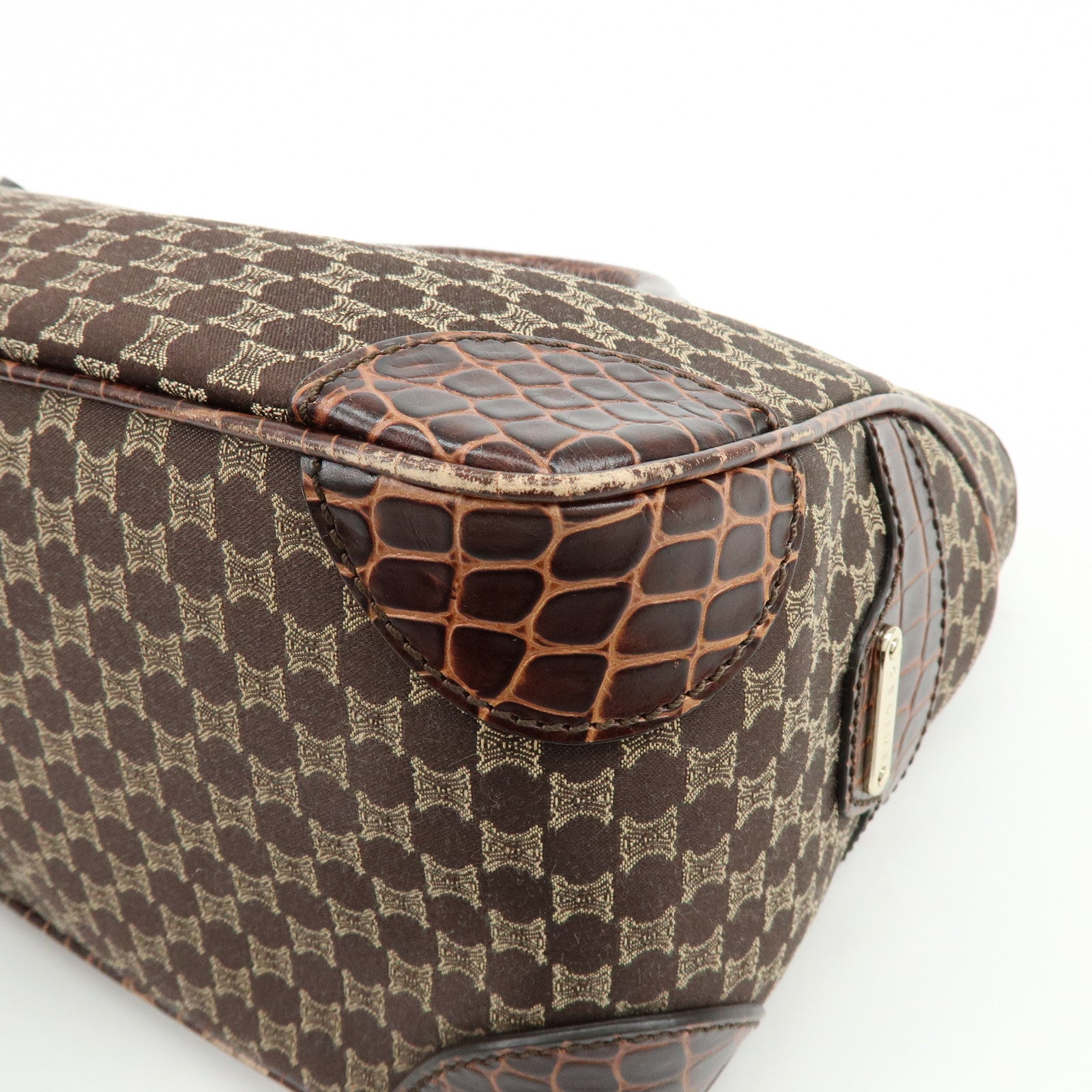 CELINE Macadam Embossed Leather Canvas Boogie Bag Hand Bag Brown