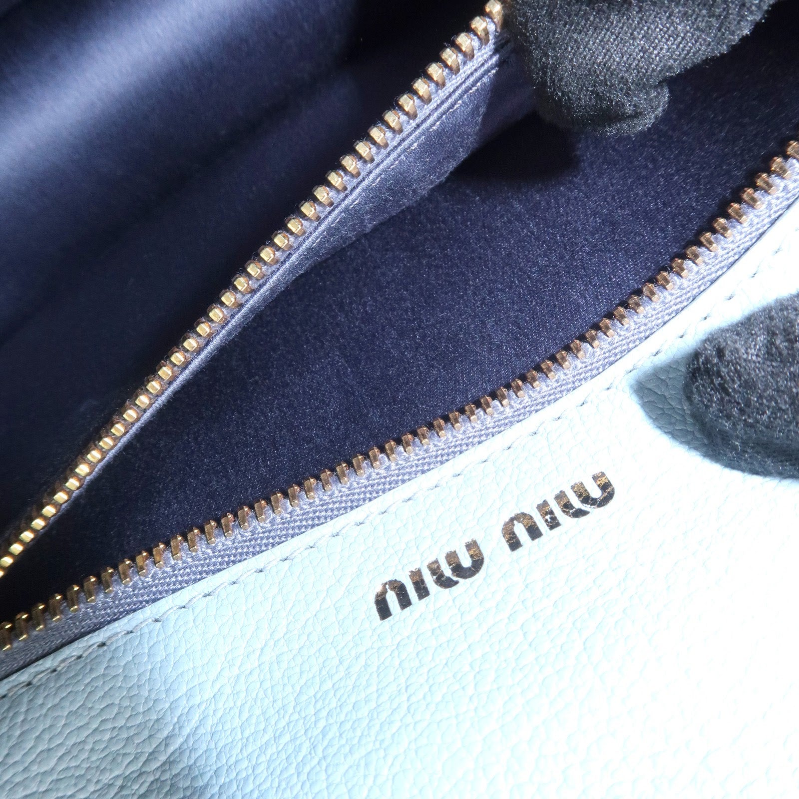 MIU MIU Leather Shoulder Bag Crossbody Bag Light Blue