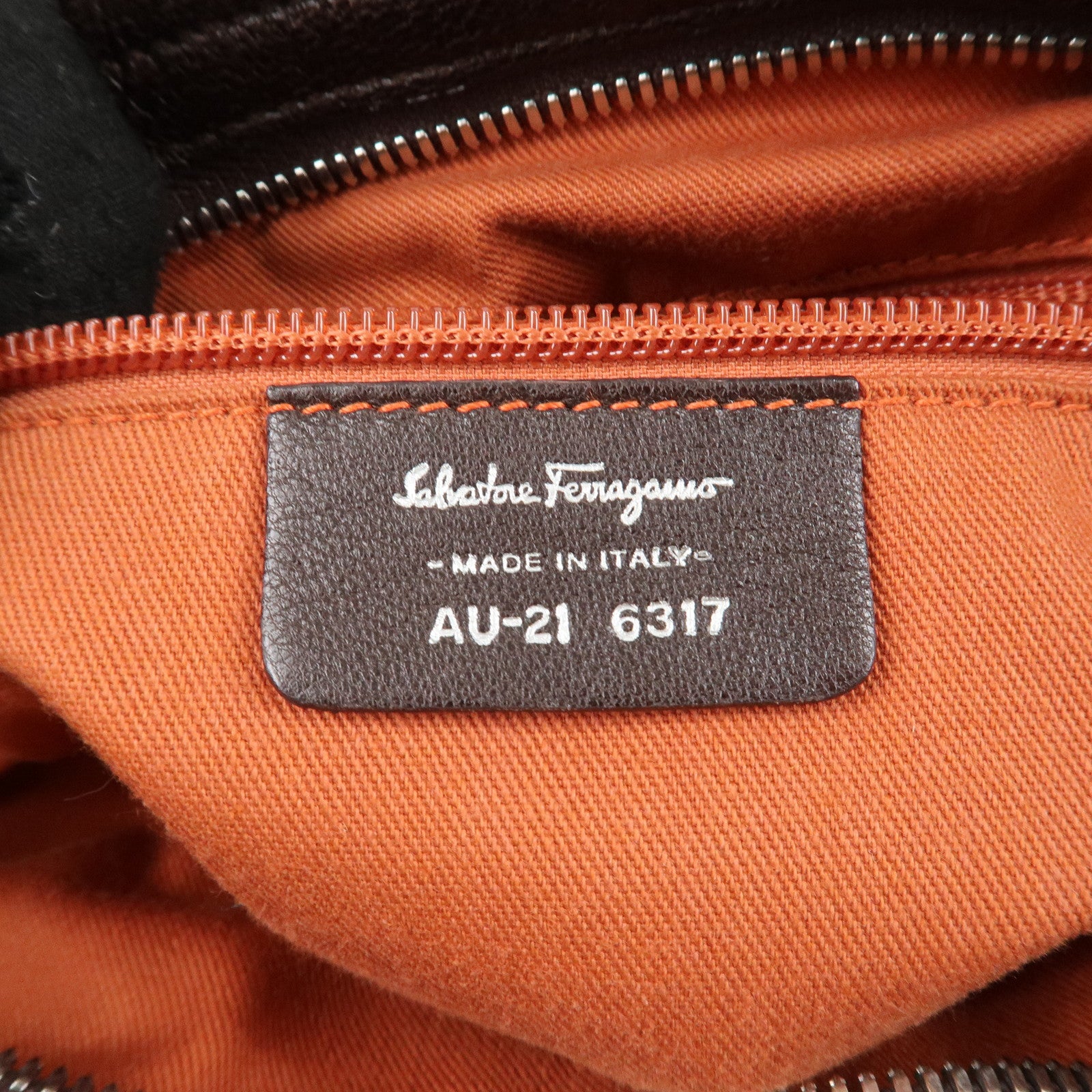 Ferragamo Ganchini Leather Shoulder Bag Hand Bag Dark Brown Used