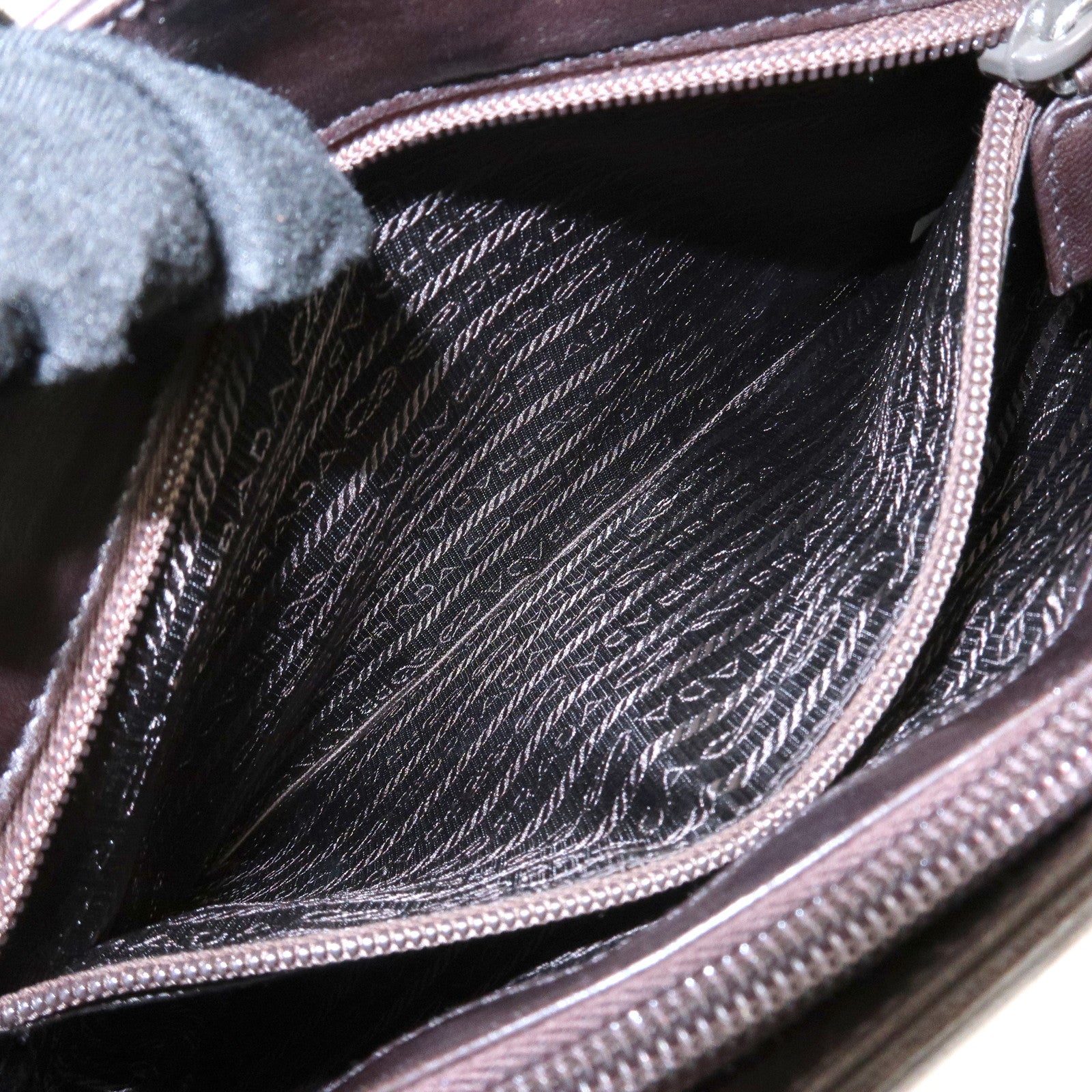 PRADA Logo Suede Leather Plastic Chain Shoulder Bag Brown