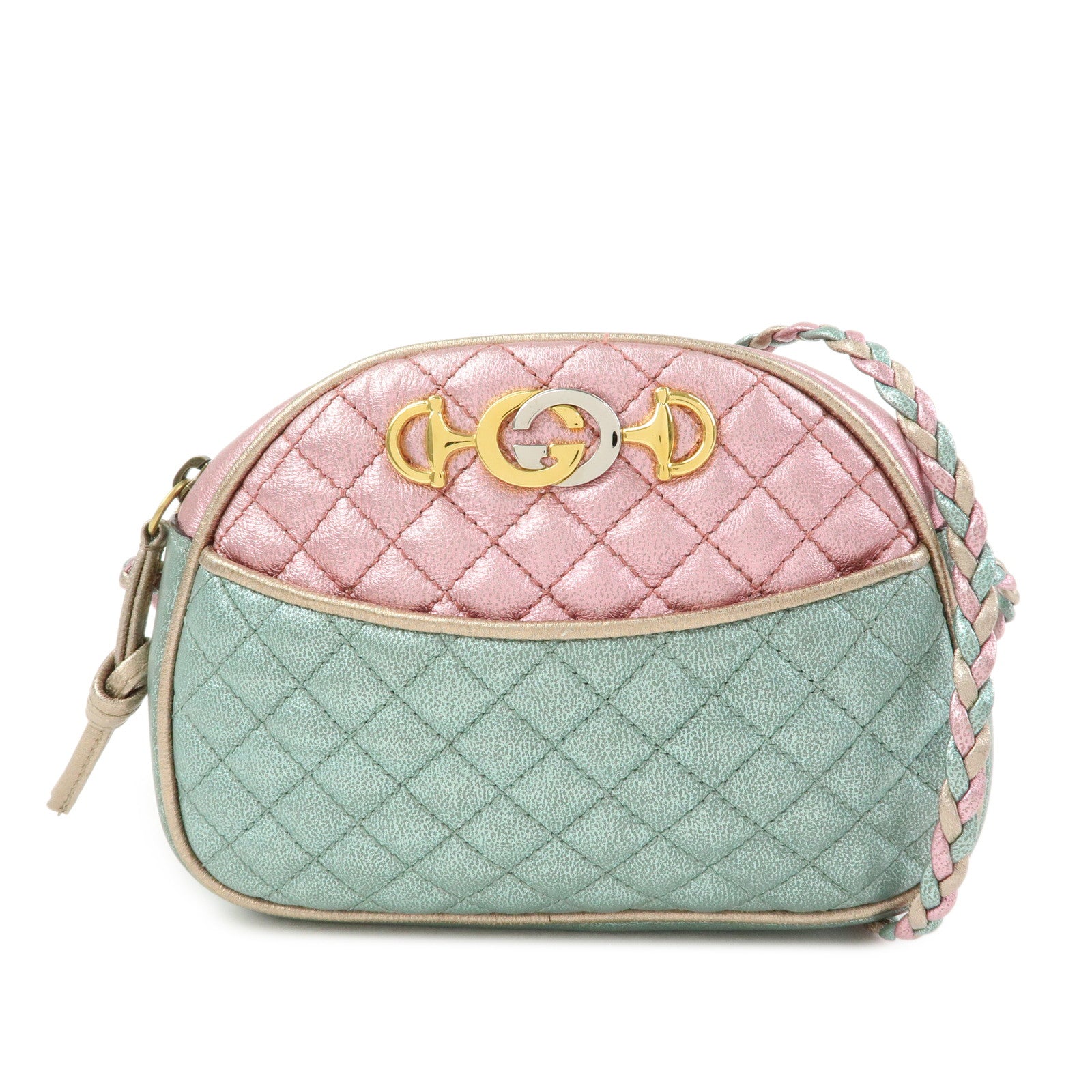 GUCCI Horsebit Laminated Quilting Leather Shoulder Bag Pink 534951 Auth Used F/S