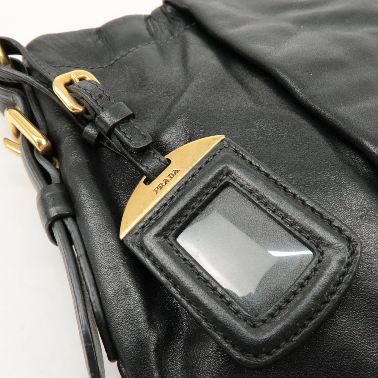 PRADA Logo Leather Shoulder Bag Hand Bag Black BR4930 Used