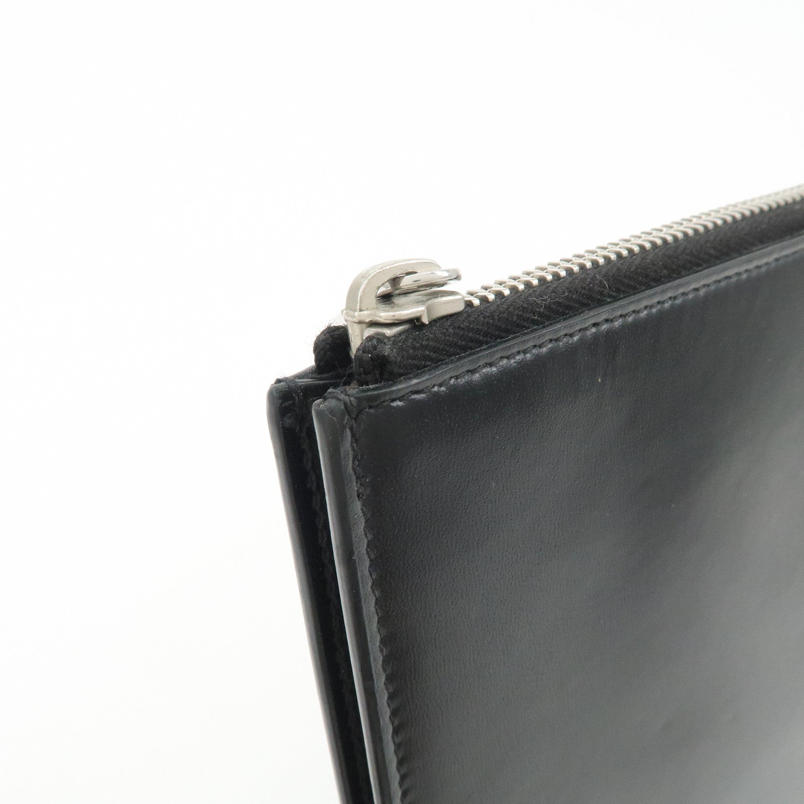 SAINT LAURENT Logo Leather Clutch Bag Black Silver HDW 607779