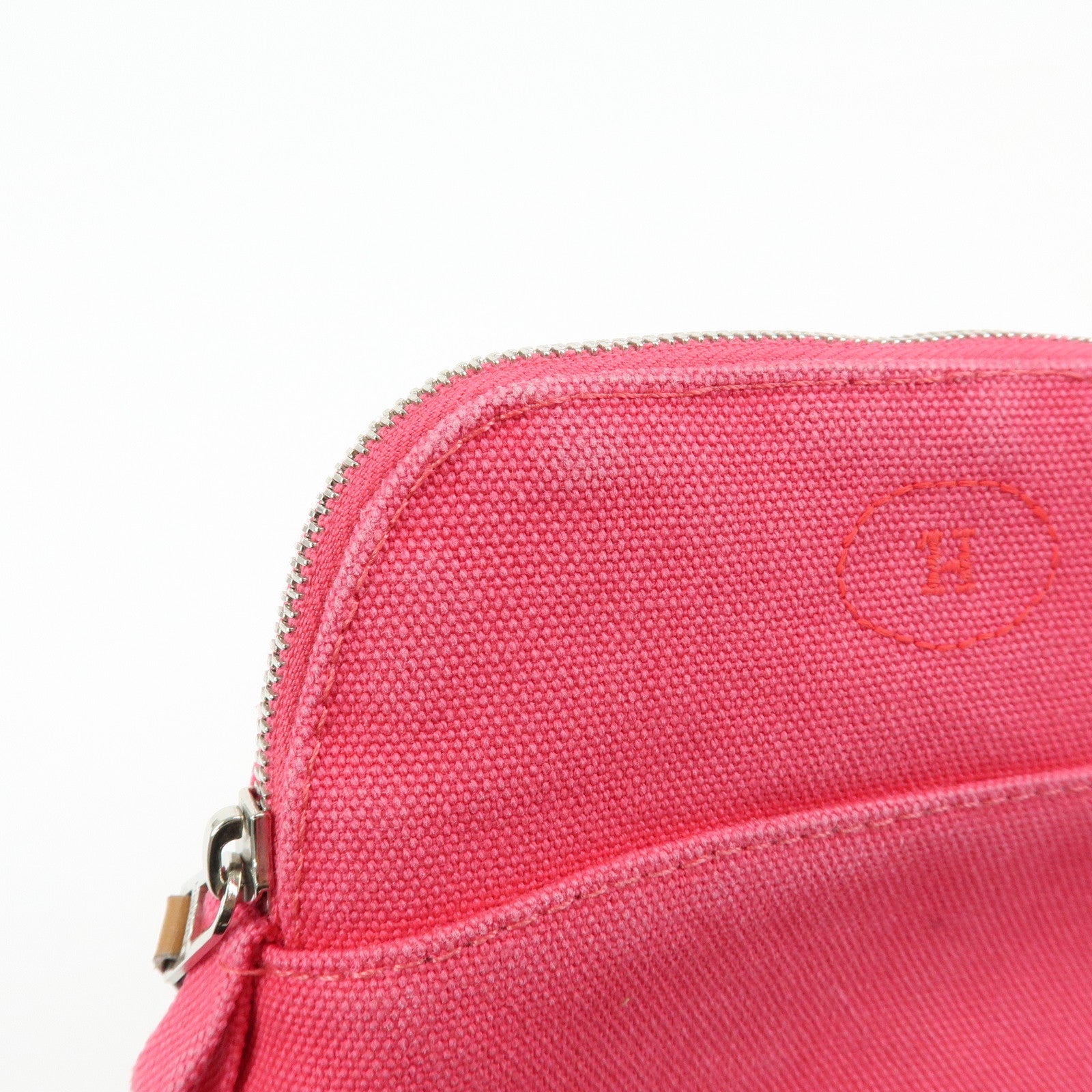 HERMES Canvas Leather Bolide Pouch Cosmetic Case Mini 16 Pink