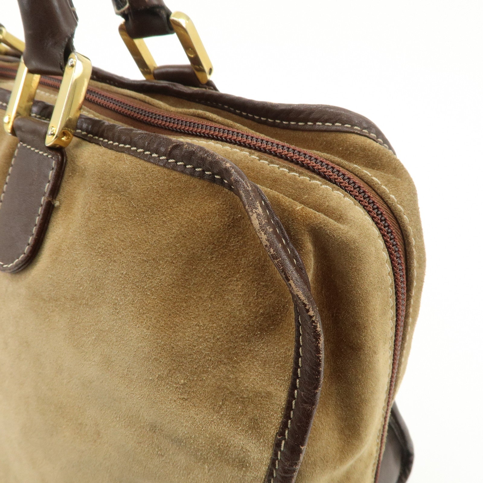 LOEWE Anagram Amazona 40 Suede Leather Hand Bag Beige Dark Brown Used