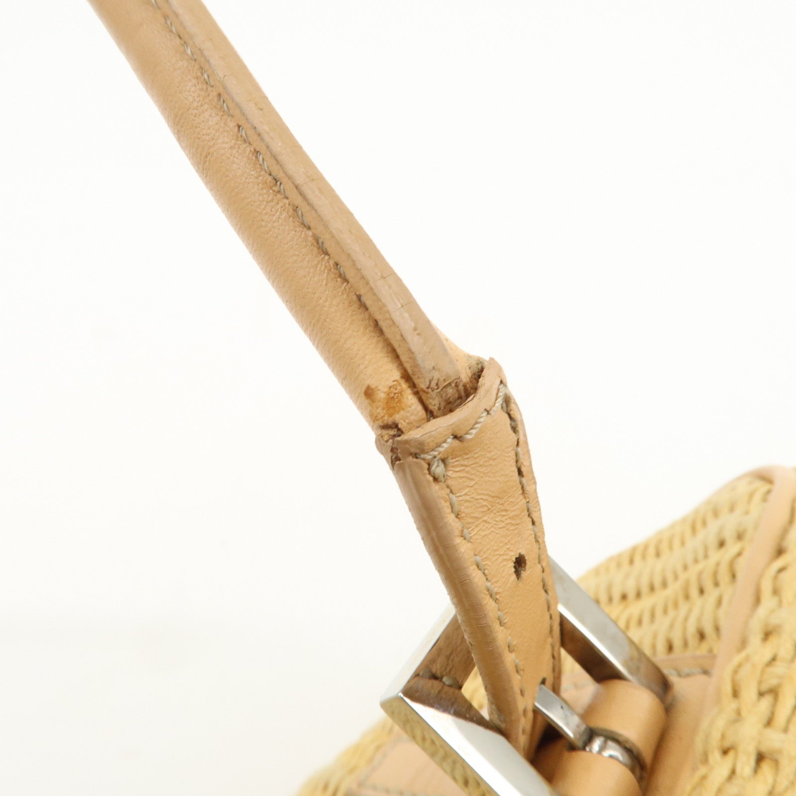 FENDI Raffia Leather Small Boston Hand Shoulder Bag Natural 8BN004