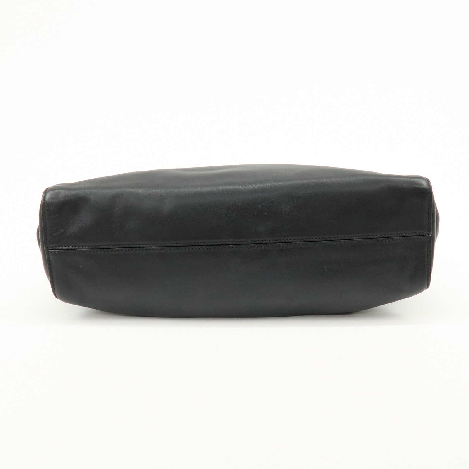 PRADA Triangle Logo Leather Tote Bag Shoulder Bag Black BR5033