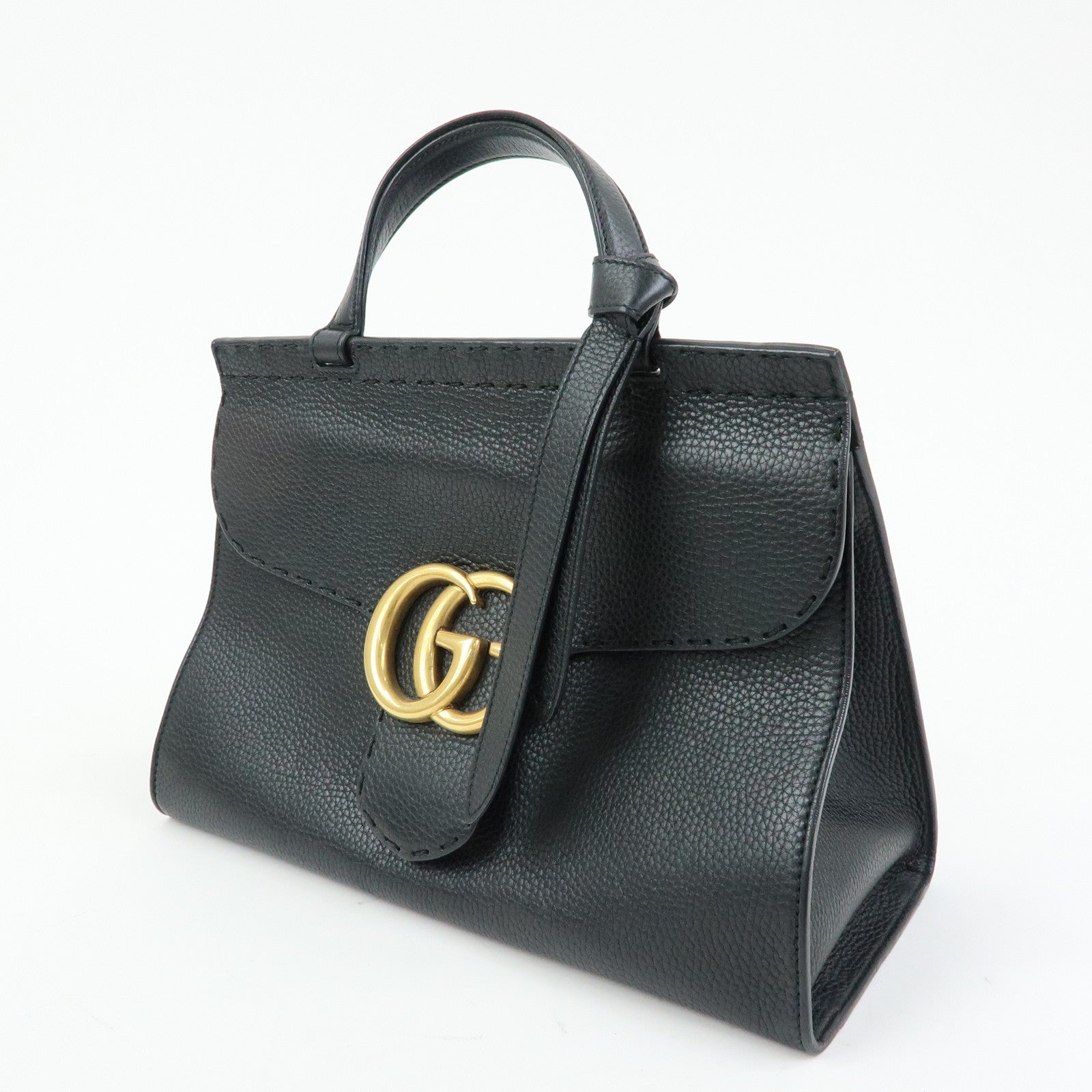 GUCCI Double G Calf Leather 2Way Bag Shoulder Bag Black 421890