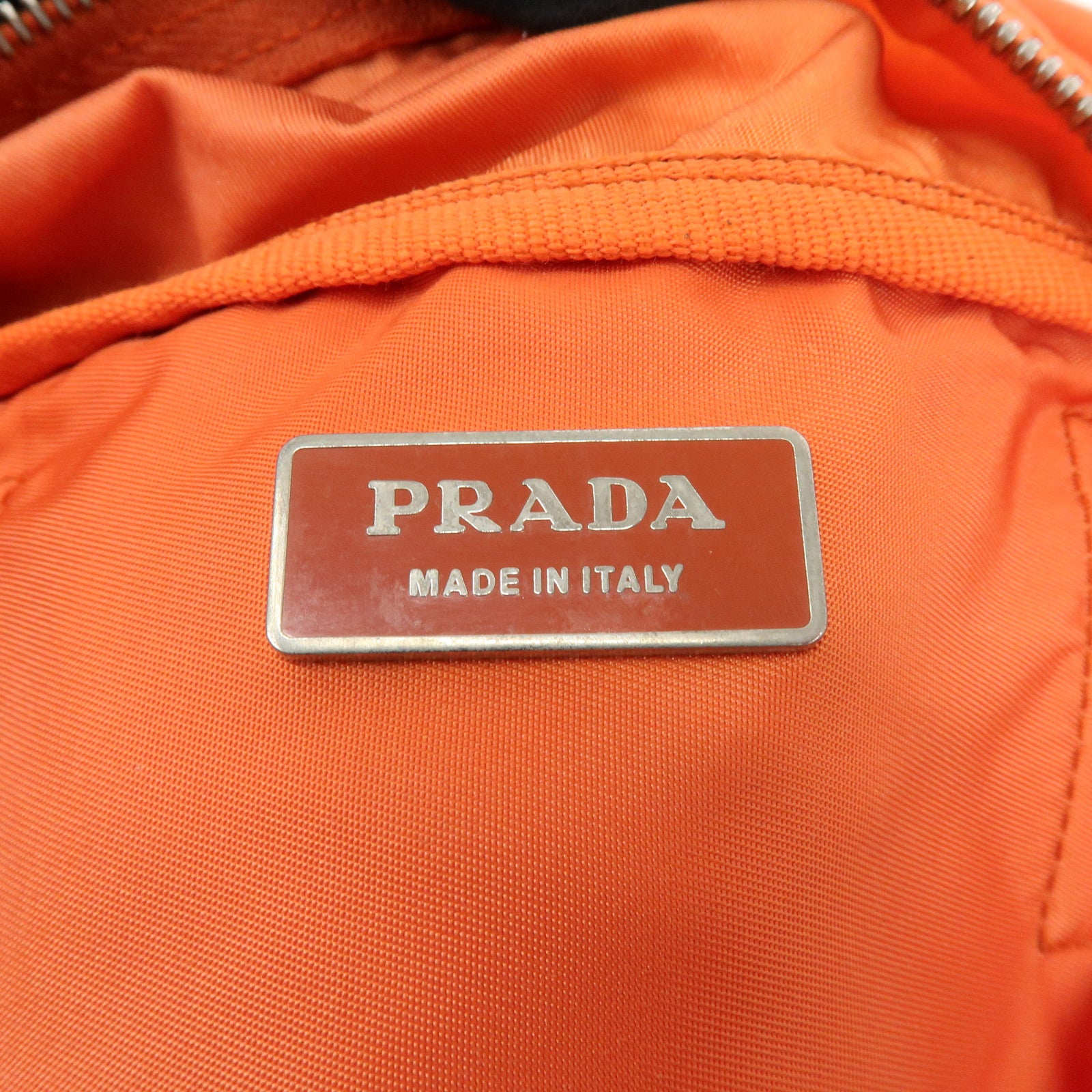PRADA Triangle Logo Nylon Boston Bag Hand Bag Orange