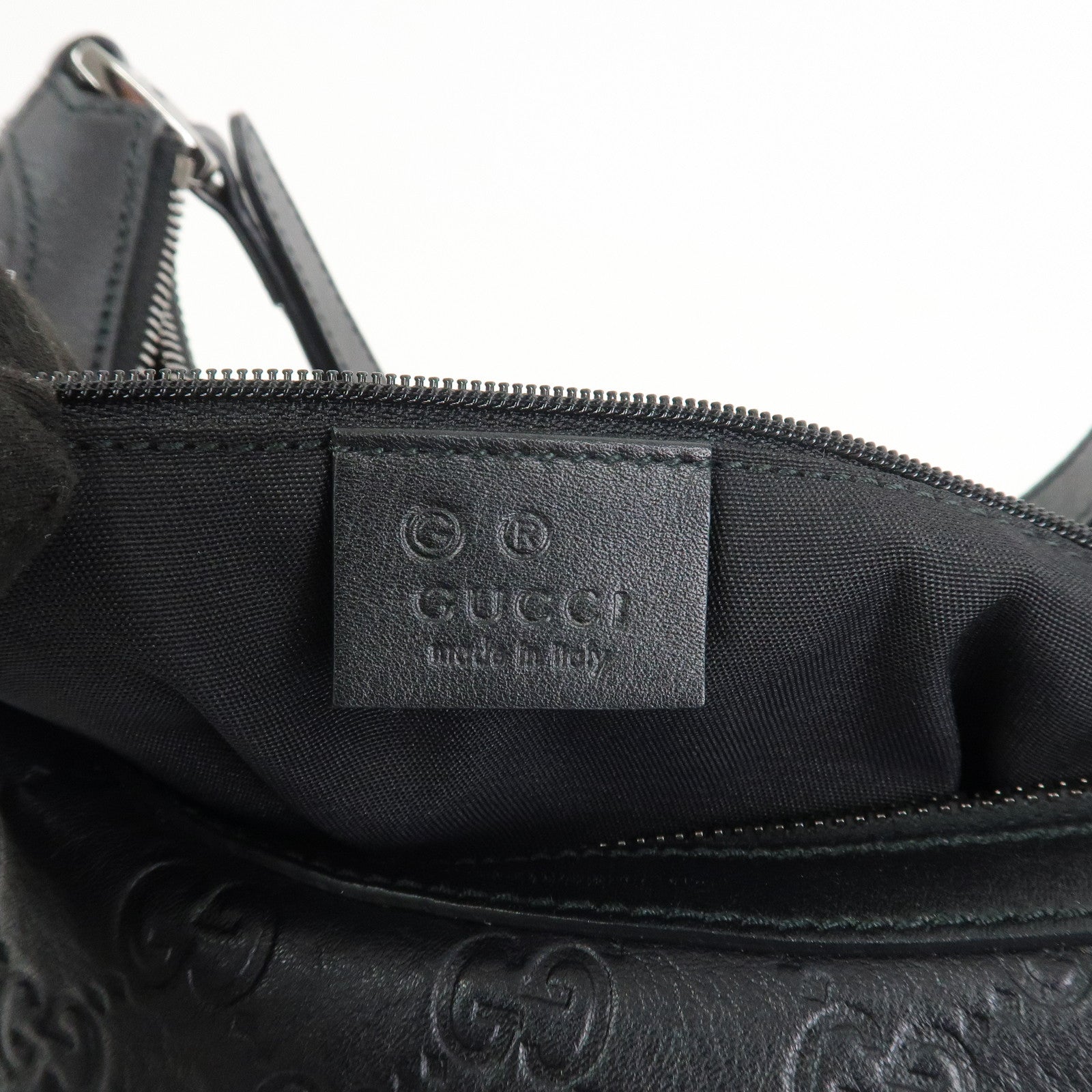 GUCCI Guccissima Interlocking G Leather Shoulder Bag Hand Bag Black