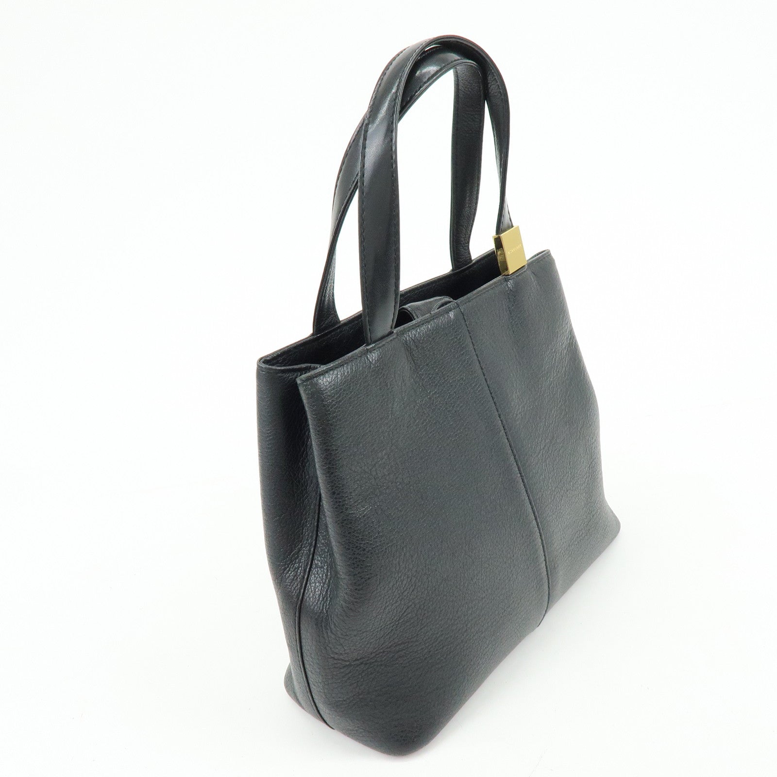 BURBERRY Logo Leather Mini Hand Bag Tote Bag Black