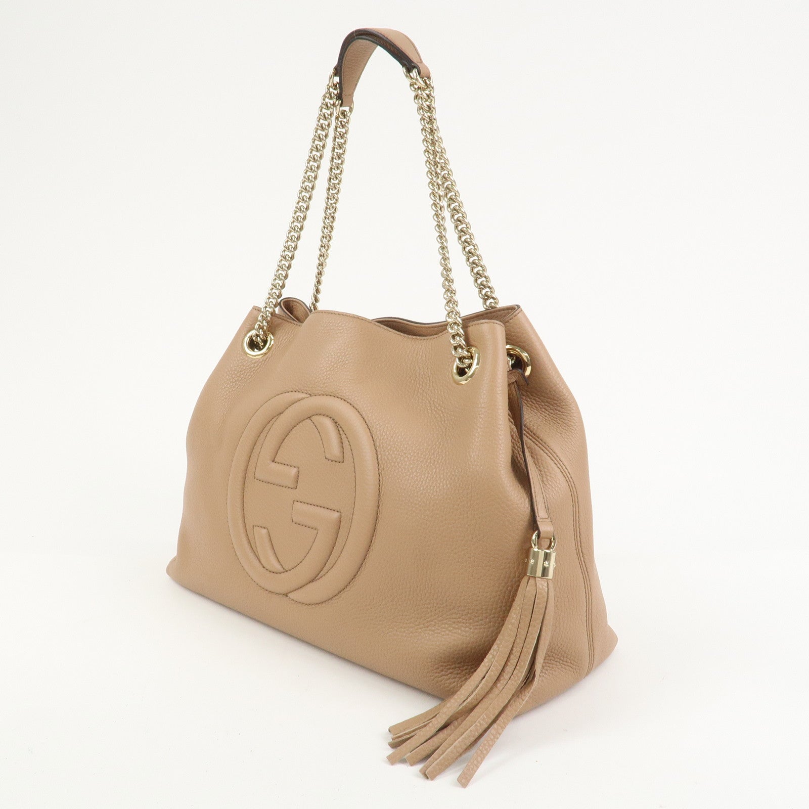 GUCCI SOHO Interlocking G Leather Chain Shoulder Bag Beige 536196