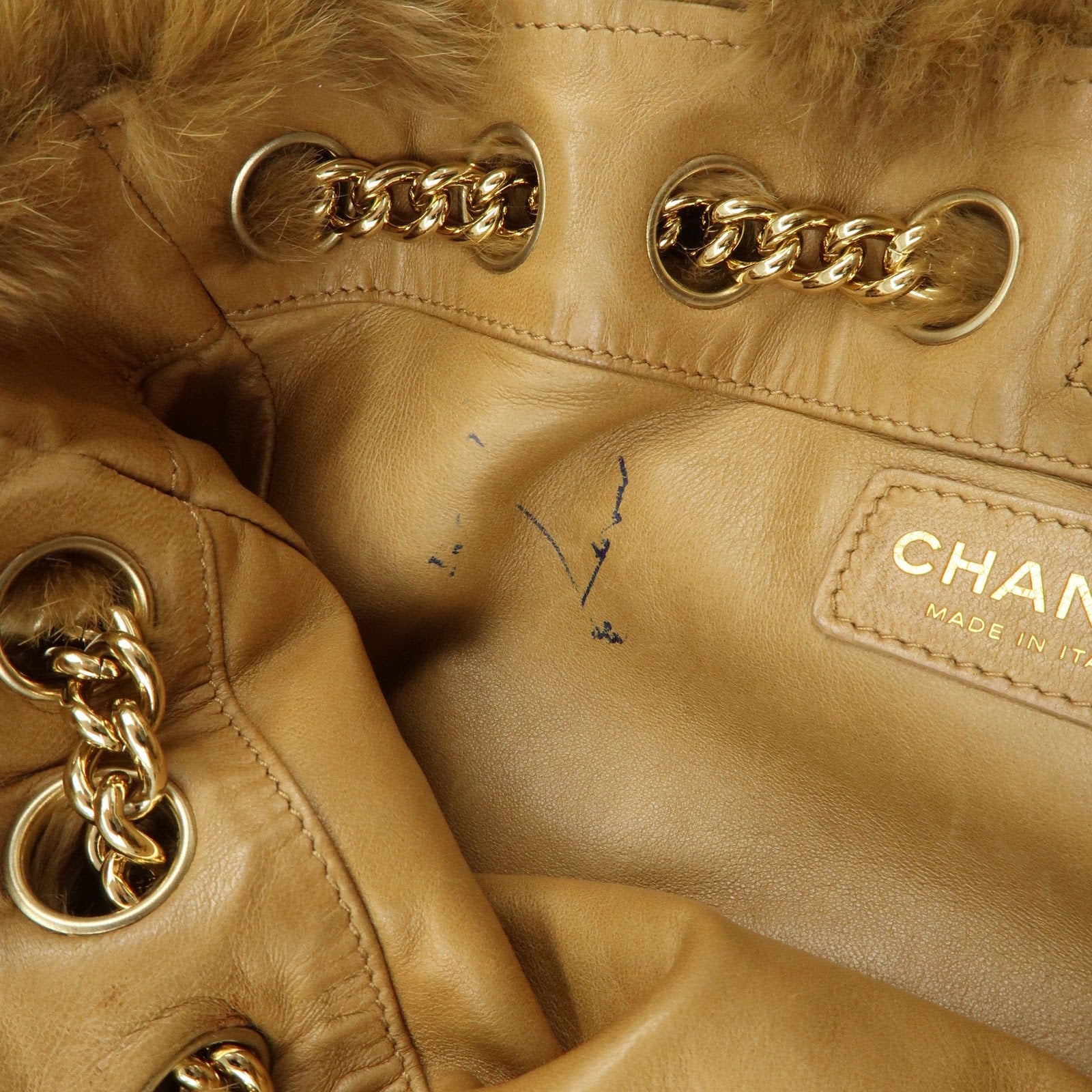 CHANEL COCO Mark Fur Lamb Skin Chain Shoulder Bag Brown