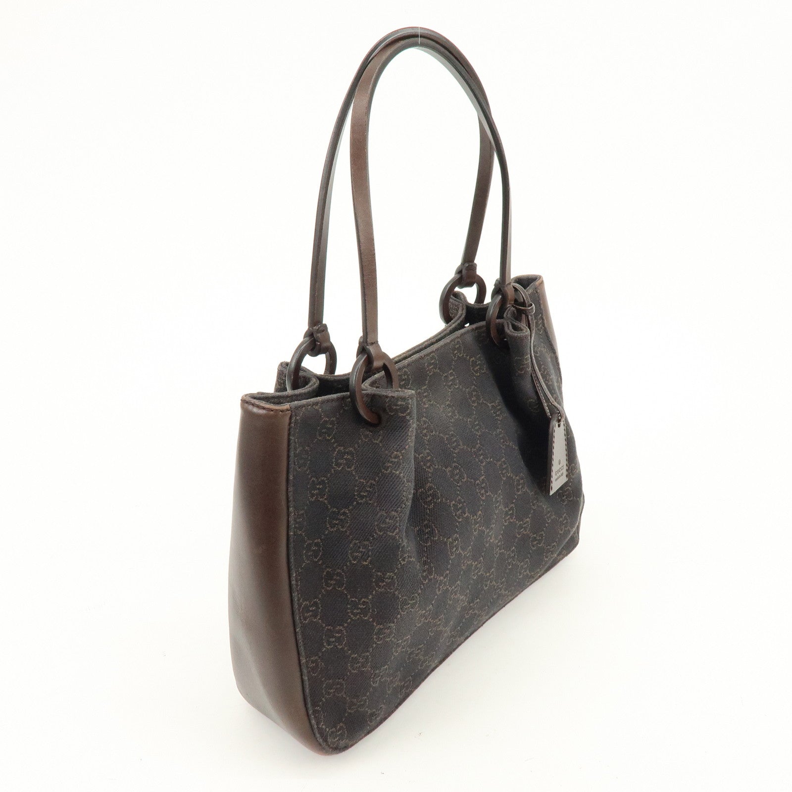 GUCCI GG Canvas Leather Shoulder Bag Tote Bag Brown 101919