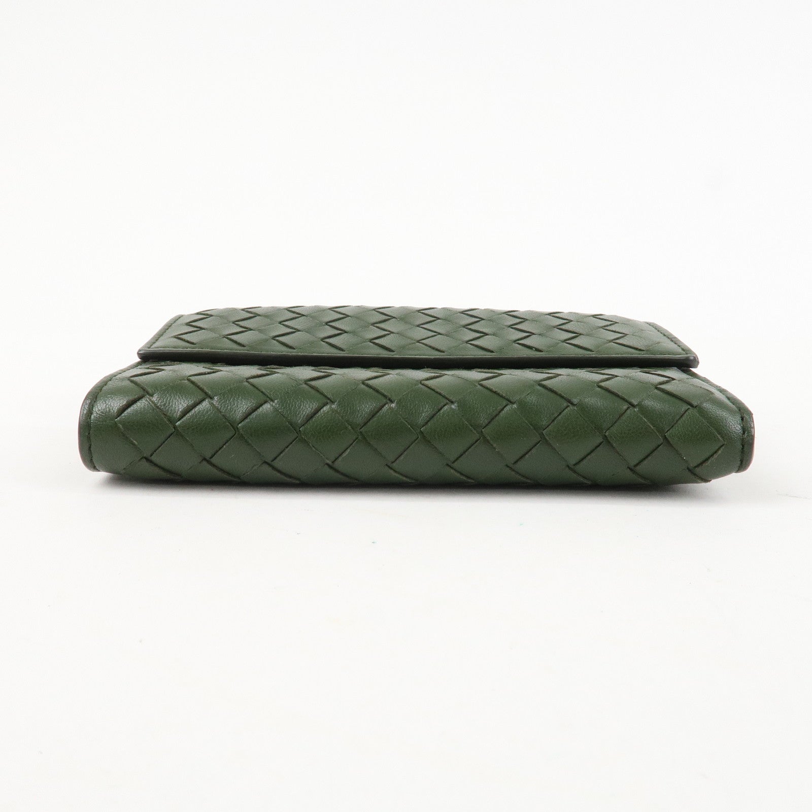 BOTTEGA VENETA Intrecciato Leather Tri-fold Wallet Dark Green Used