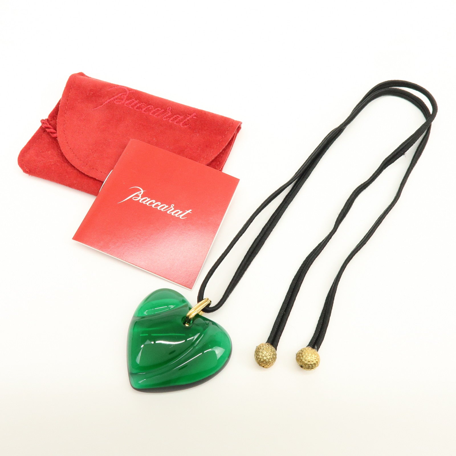 Baccarat Crystal Metal Heart Necklace Green Black Gold