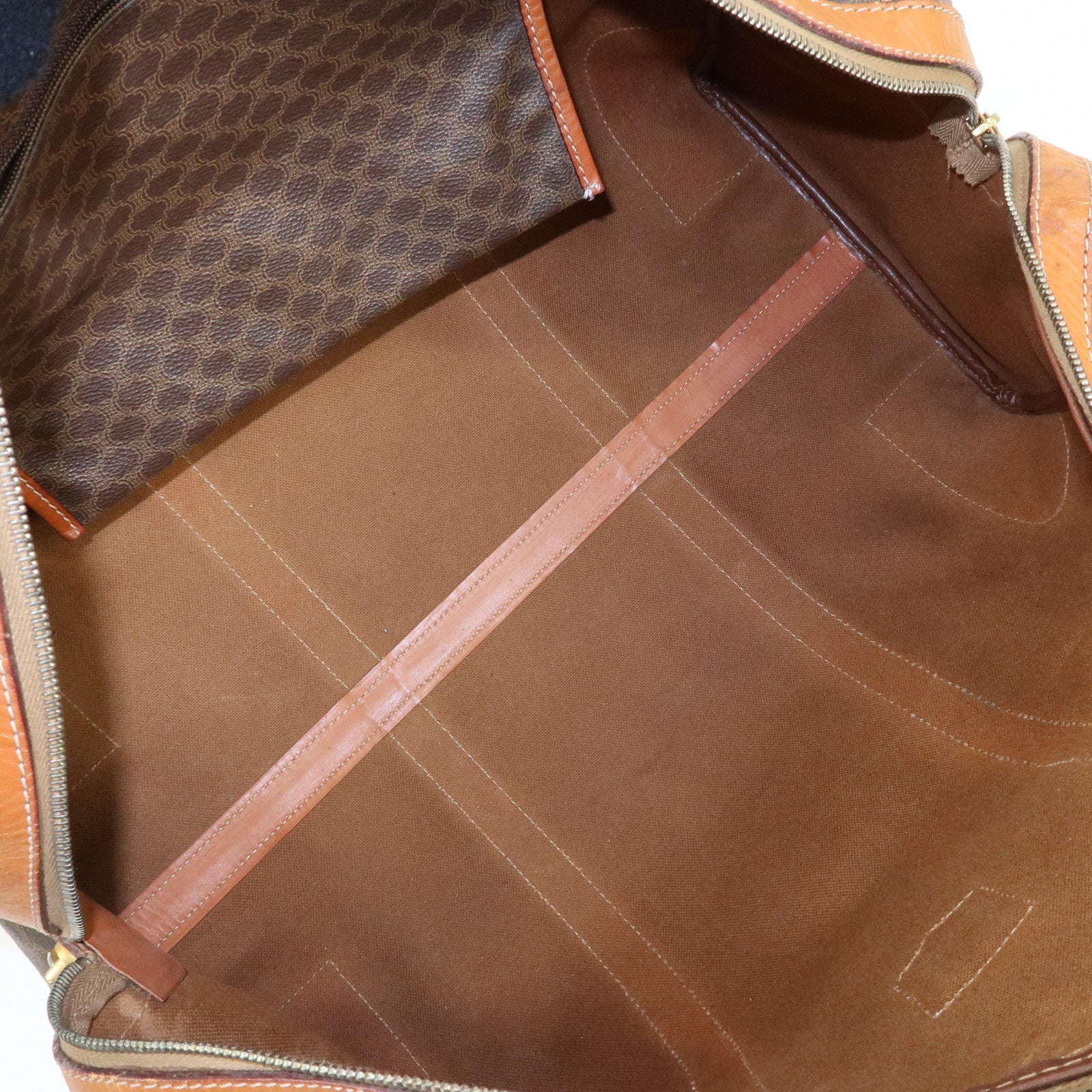 CELINE Logo Macadam PVC Leather Boston Bag Hand Bag Brown