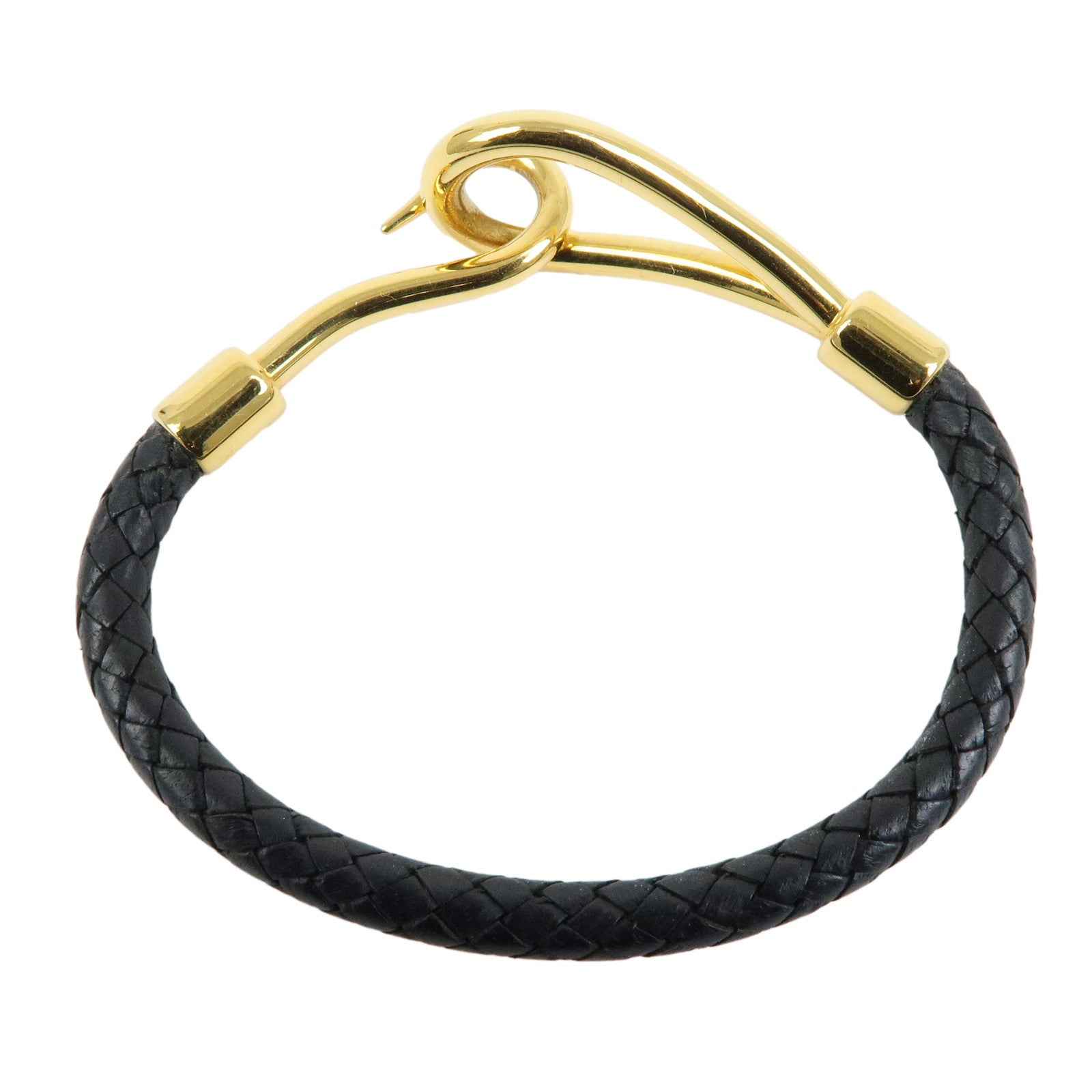 HERMES Jumbo Choker Leather Bracelet Black Gold Hardware
