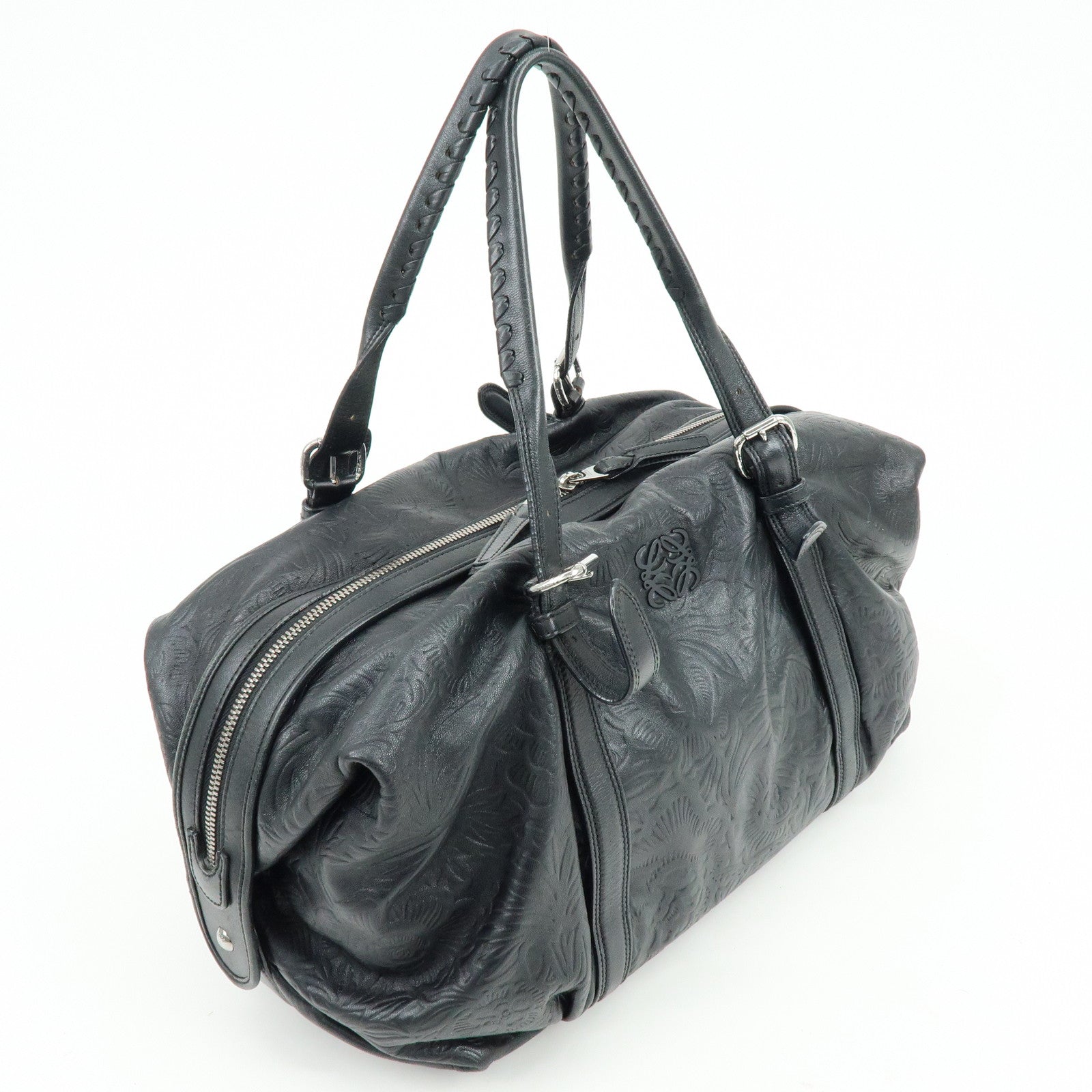 LOEWE Canela Nappa Leather Mini Boston Bag Shoulder Bag Black