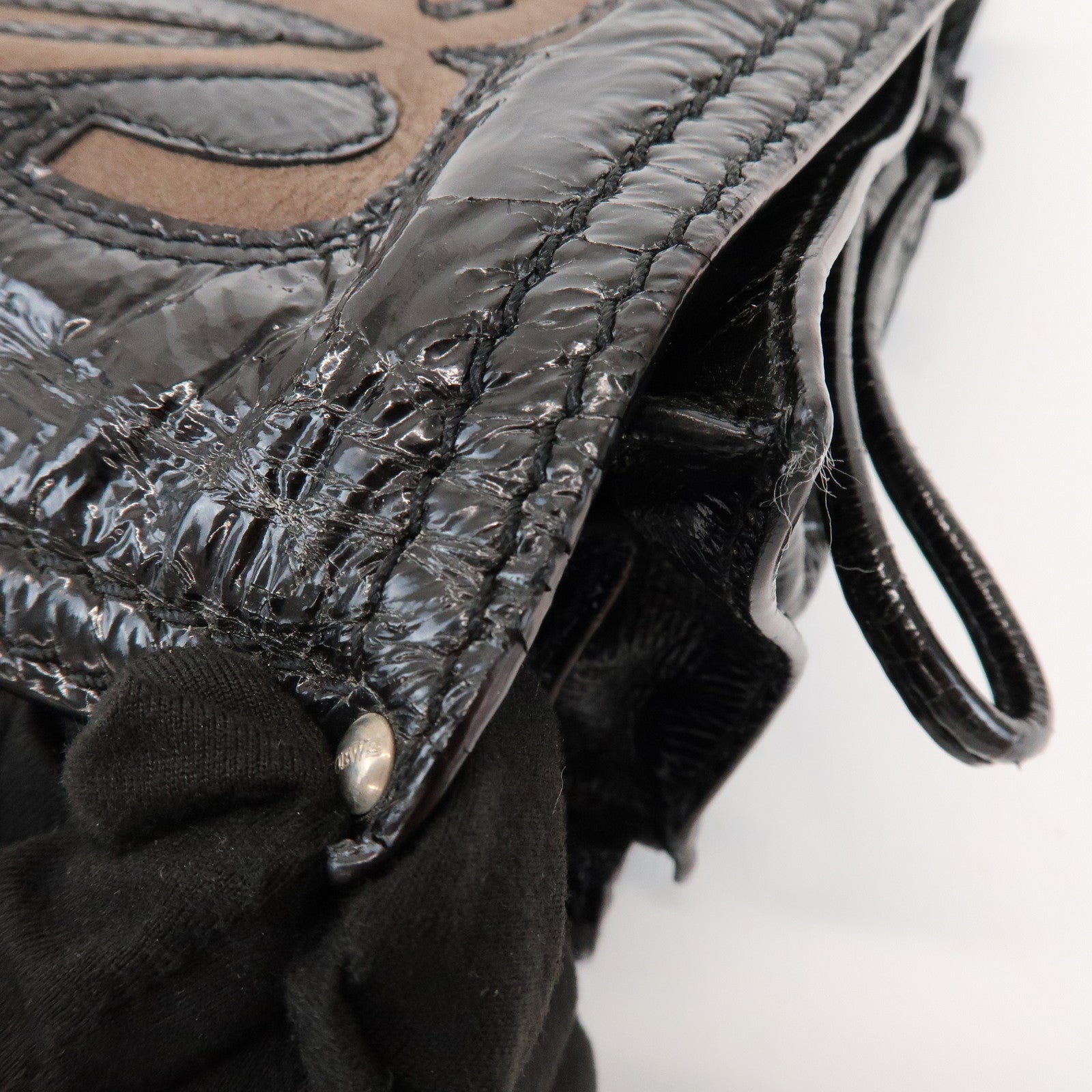 LOEWE Anagram Patent Leather Hand Bag Shoulder Bag Black Brown