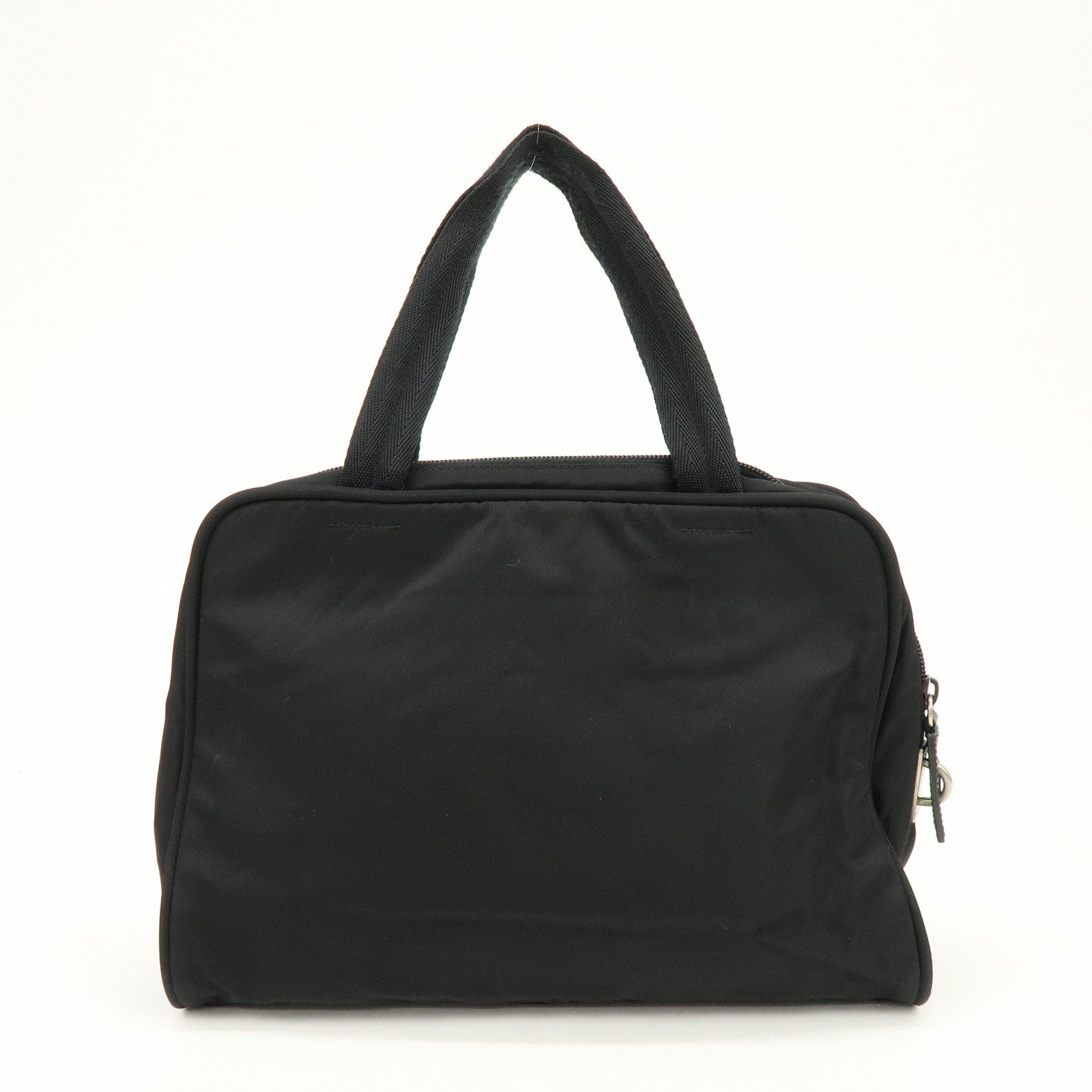 PRADA Triangle Logo Nylon Leather Hand Bag Tote Bag Black B8495