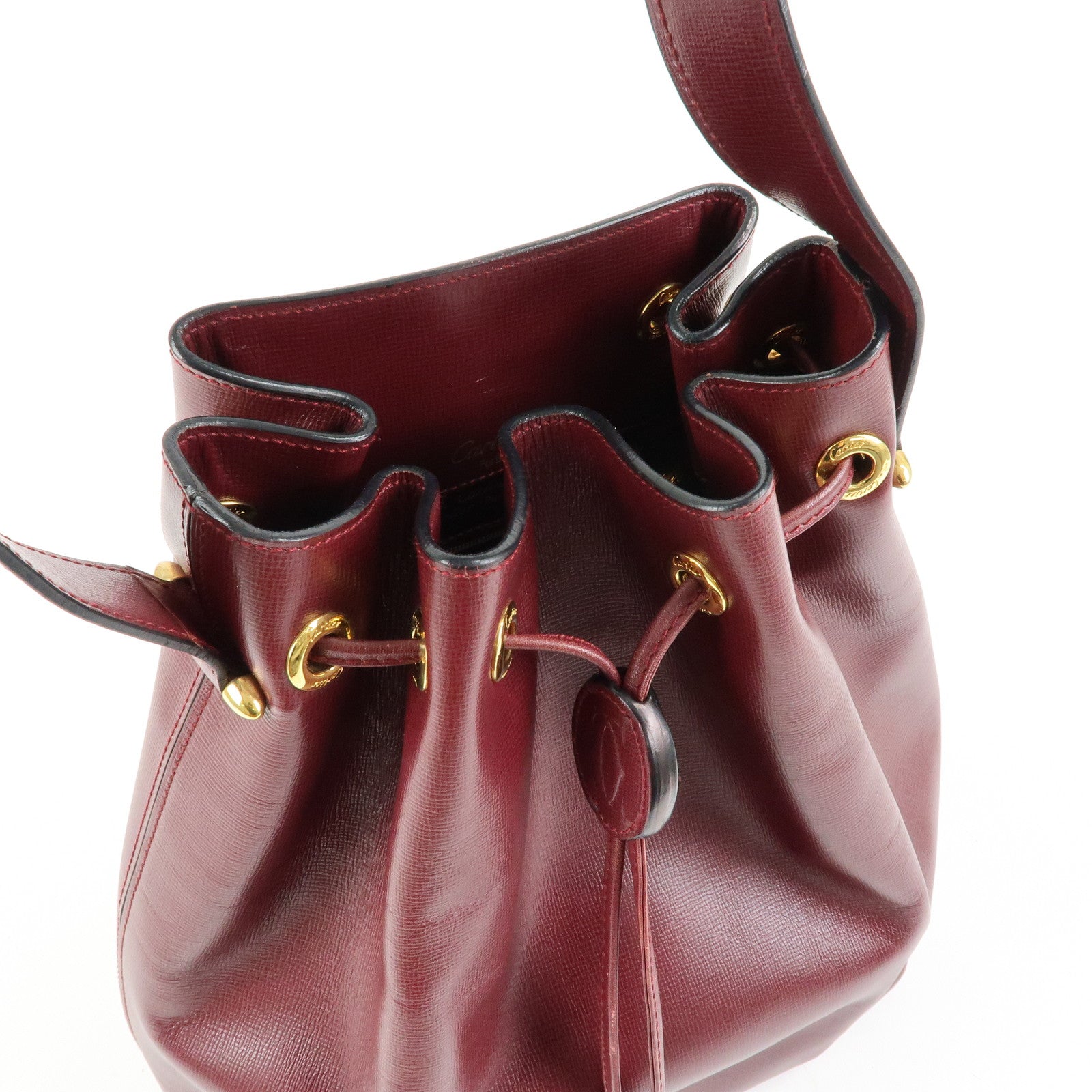 Cartier Must de Cartier Leather Drawstring Shoulder Bag Bordeaux